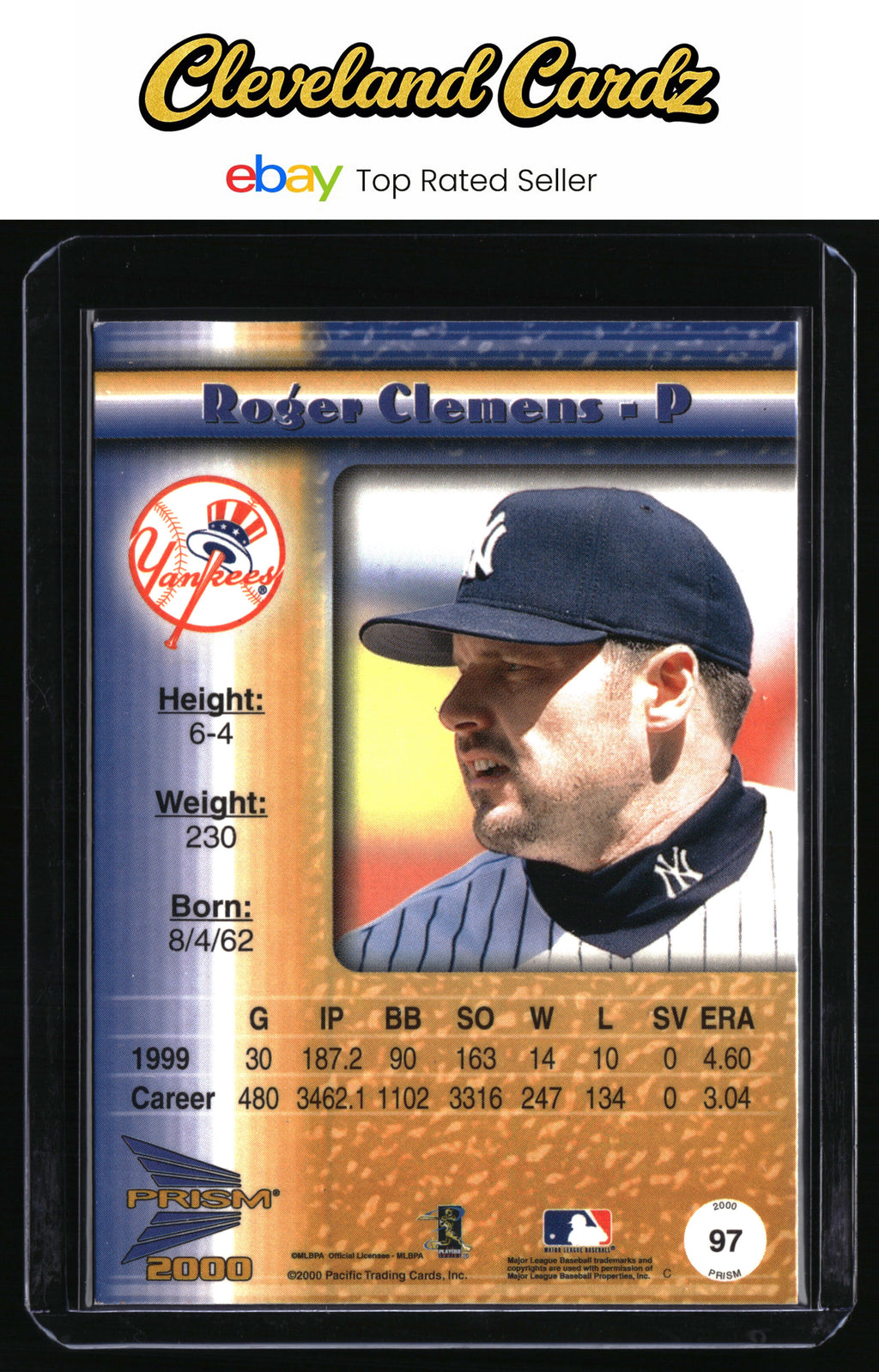 2000 Pacific Prism #97 Roger Clemens Rapture Silver
