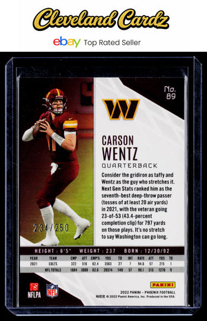 2022 Panini Phoenix #89 Carson Wentz Red #/250