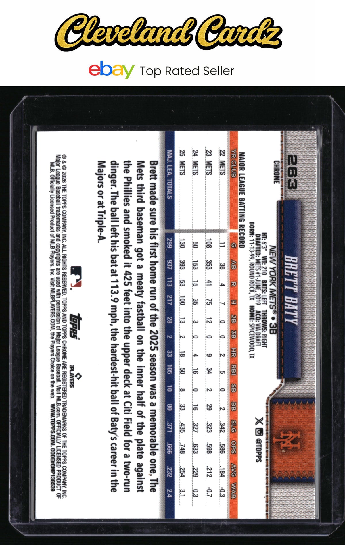 2026 Topps Chrome #263 Brett Baty Red White and Blue Refractors