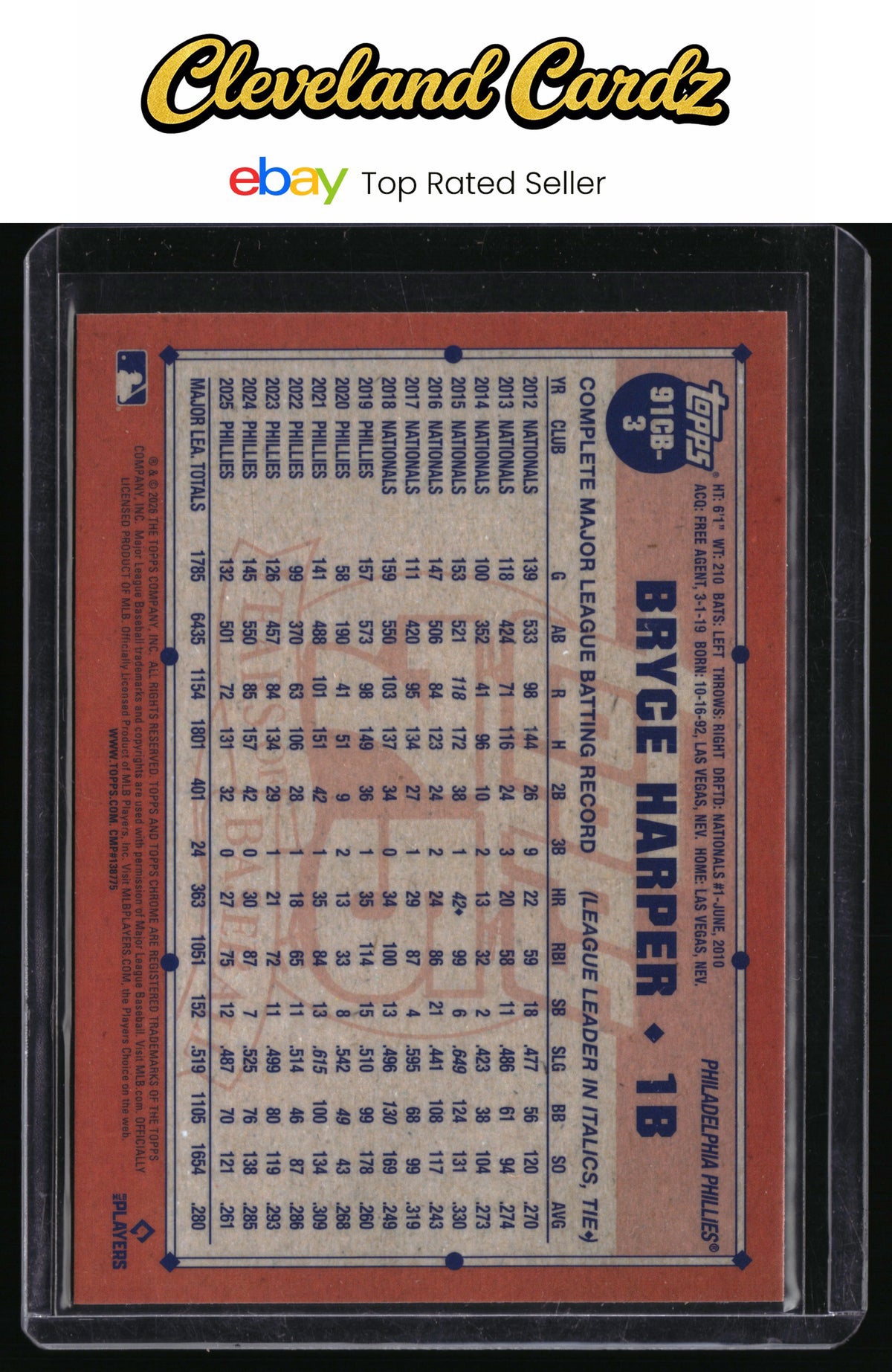 2026 Topps Chrome #91CB-3 Bryce Harper 1991 Topps Baseball 35th Anniversary