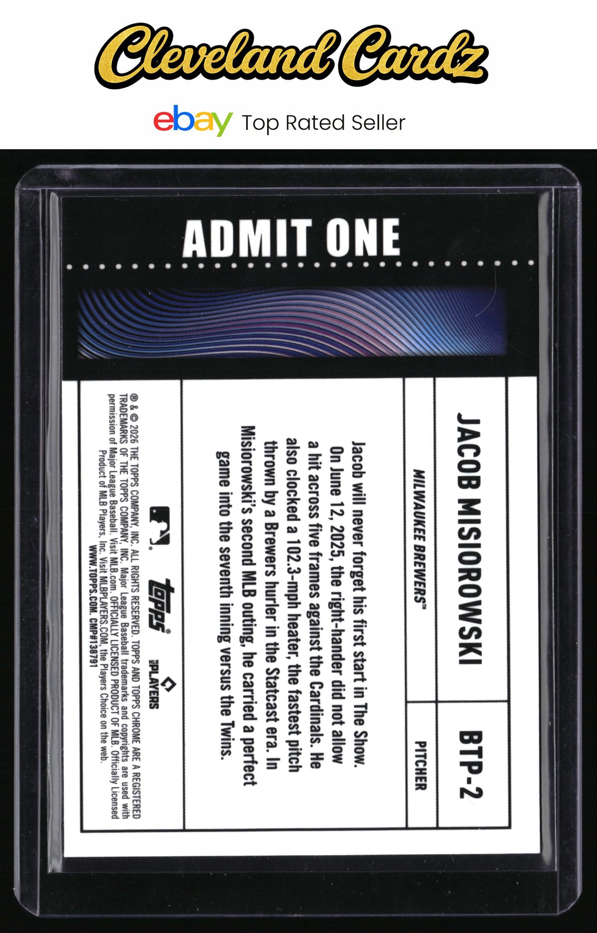 2026 Topps Chrome #BTP-2 Jacob Misiorowski Big Ticket Players RC