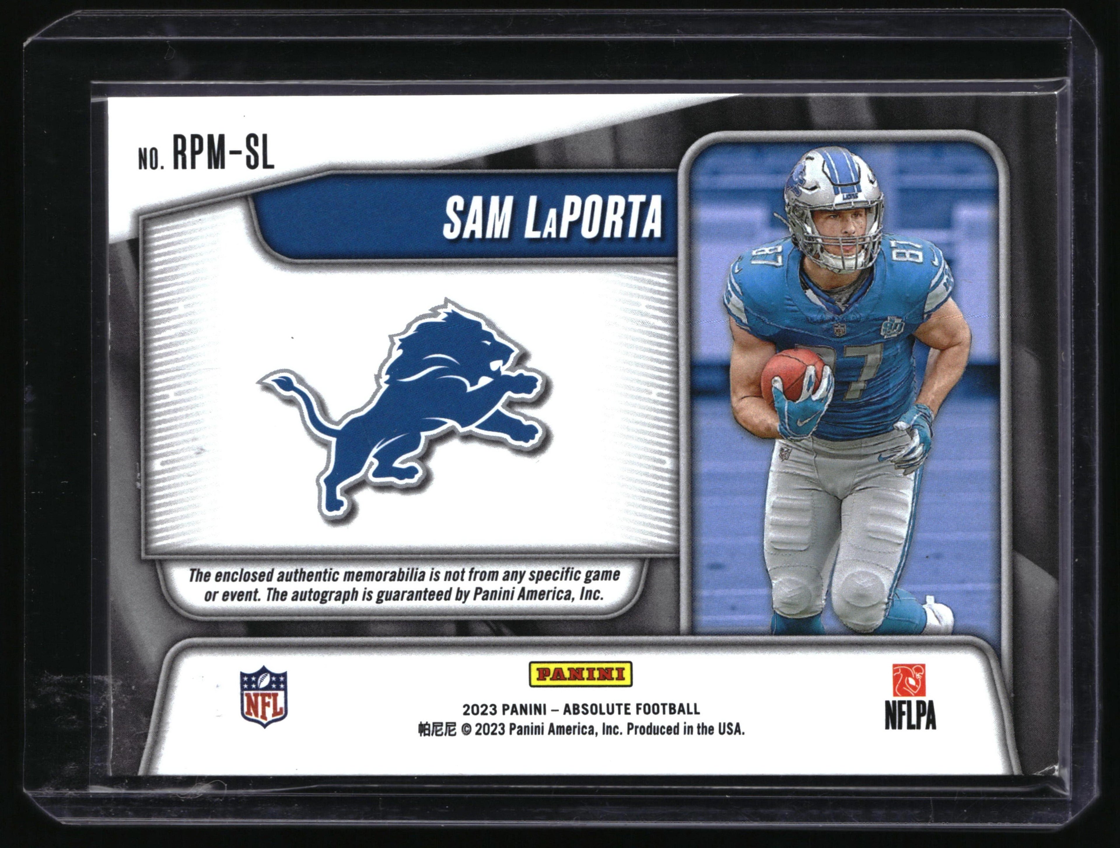 2023 Panini Absolute #RPM-SL Sam LaPorta Rookie Premiere Materials Autos #/399