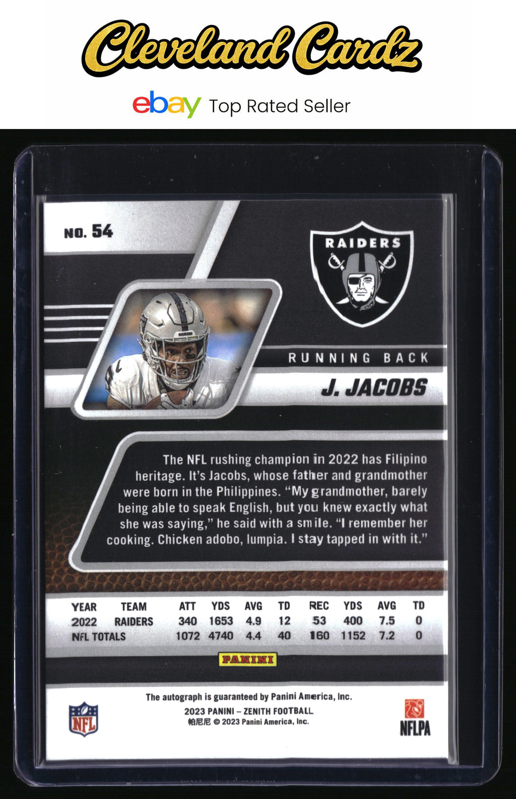 2023 Panini Zenith #54 Josh Jacobs Autographs Artist Proof Silver #/25
