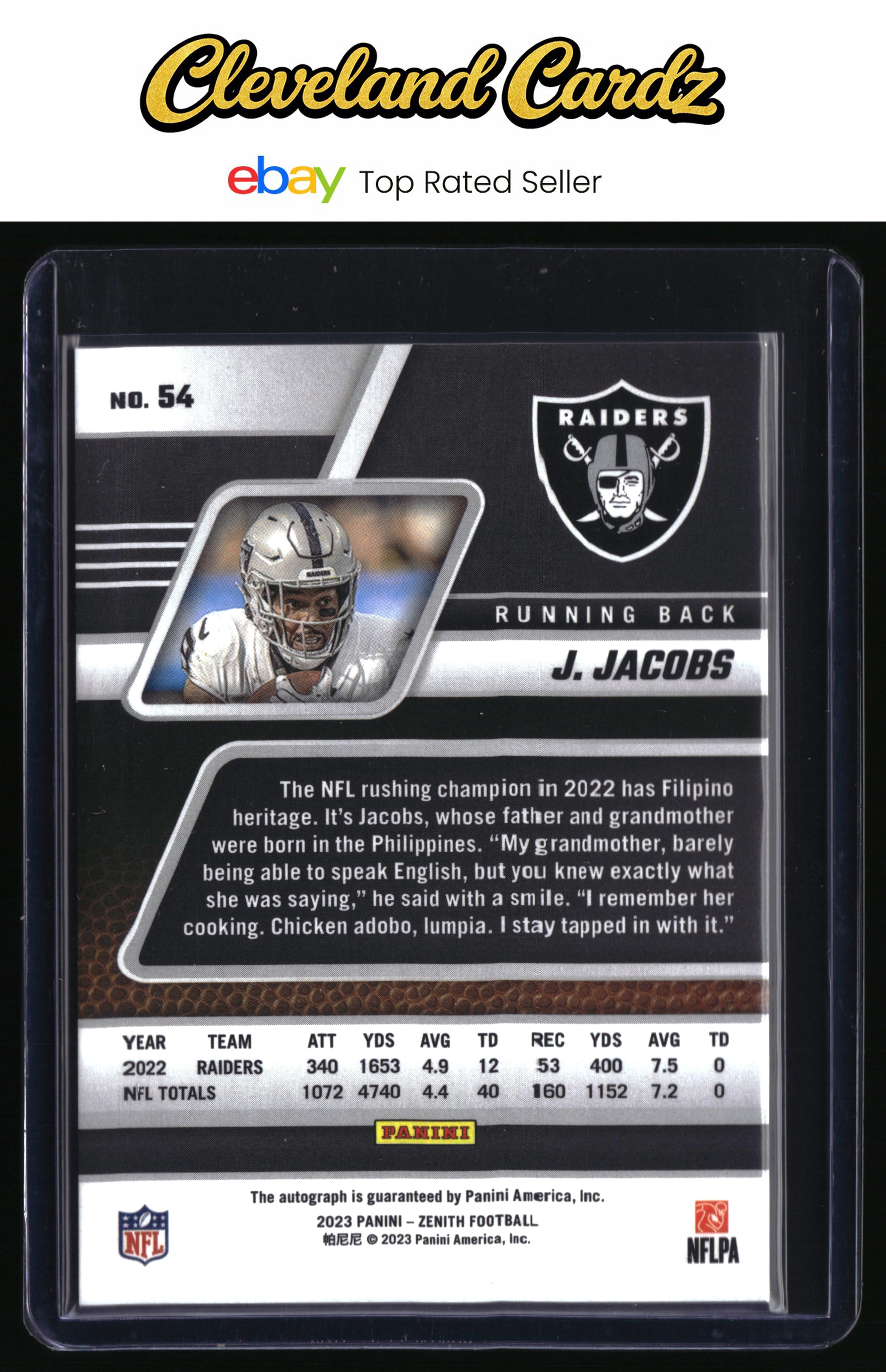 2023 Panini Zenith #54 Josh Jacobs Autographs Artist Proof Silver #/25