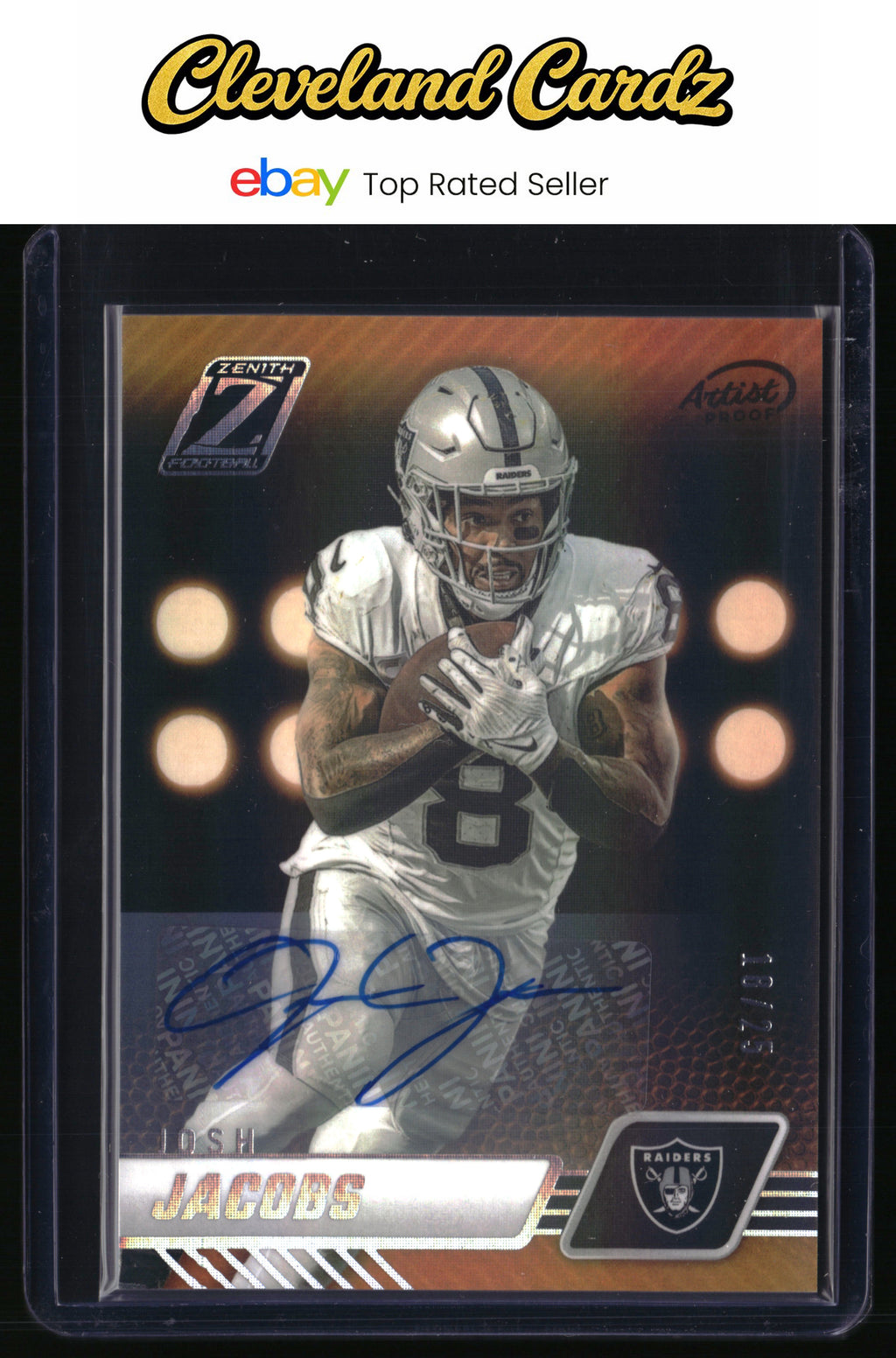 2023 Panini Zenith #54 Josh Jacobs Autographs Artist Proof Silver #/25