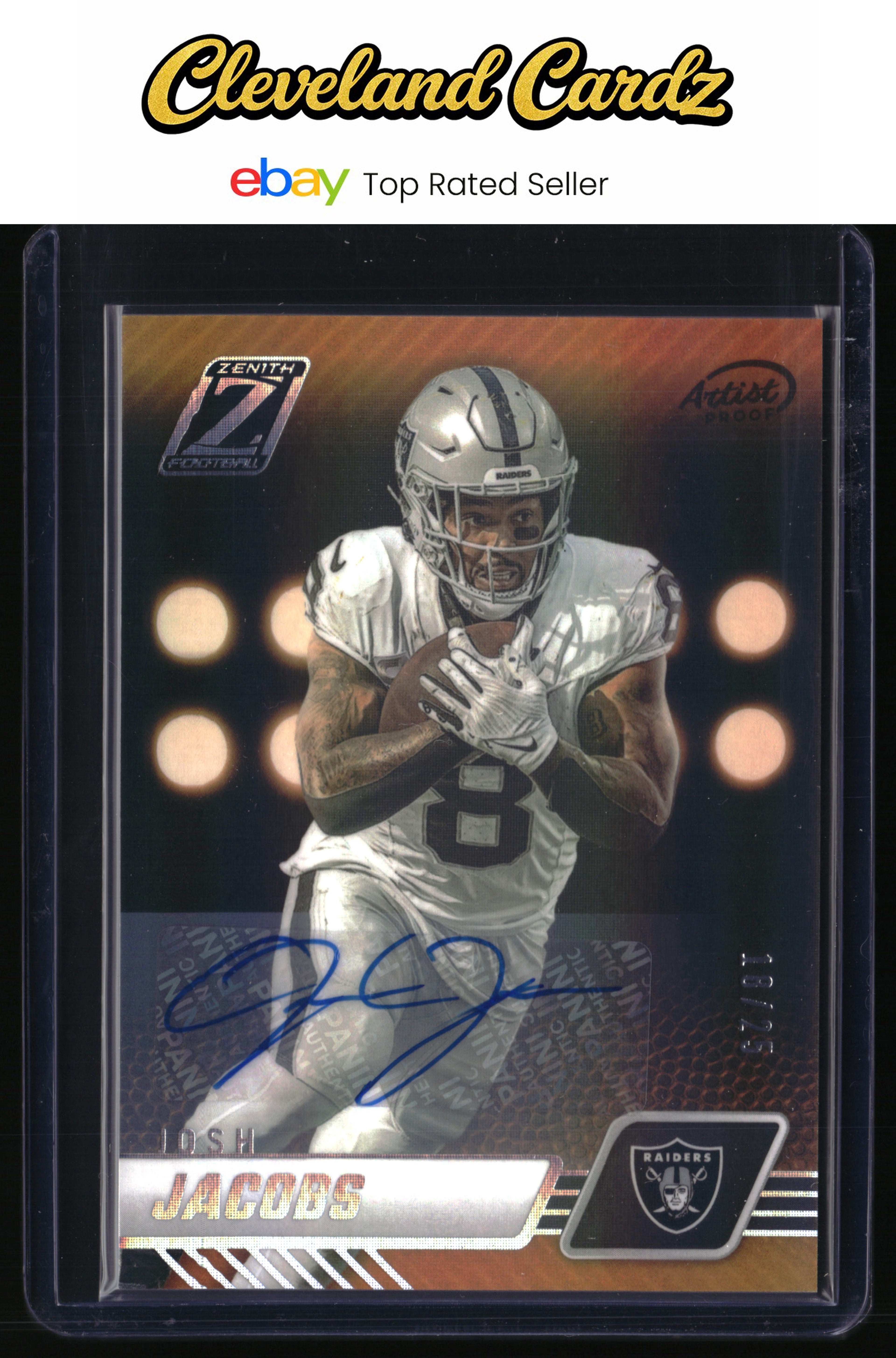 2023 Panini Zenith #54 Josh Jacobs Autographs Artist Proof Silver #/25