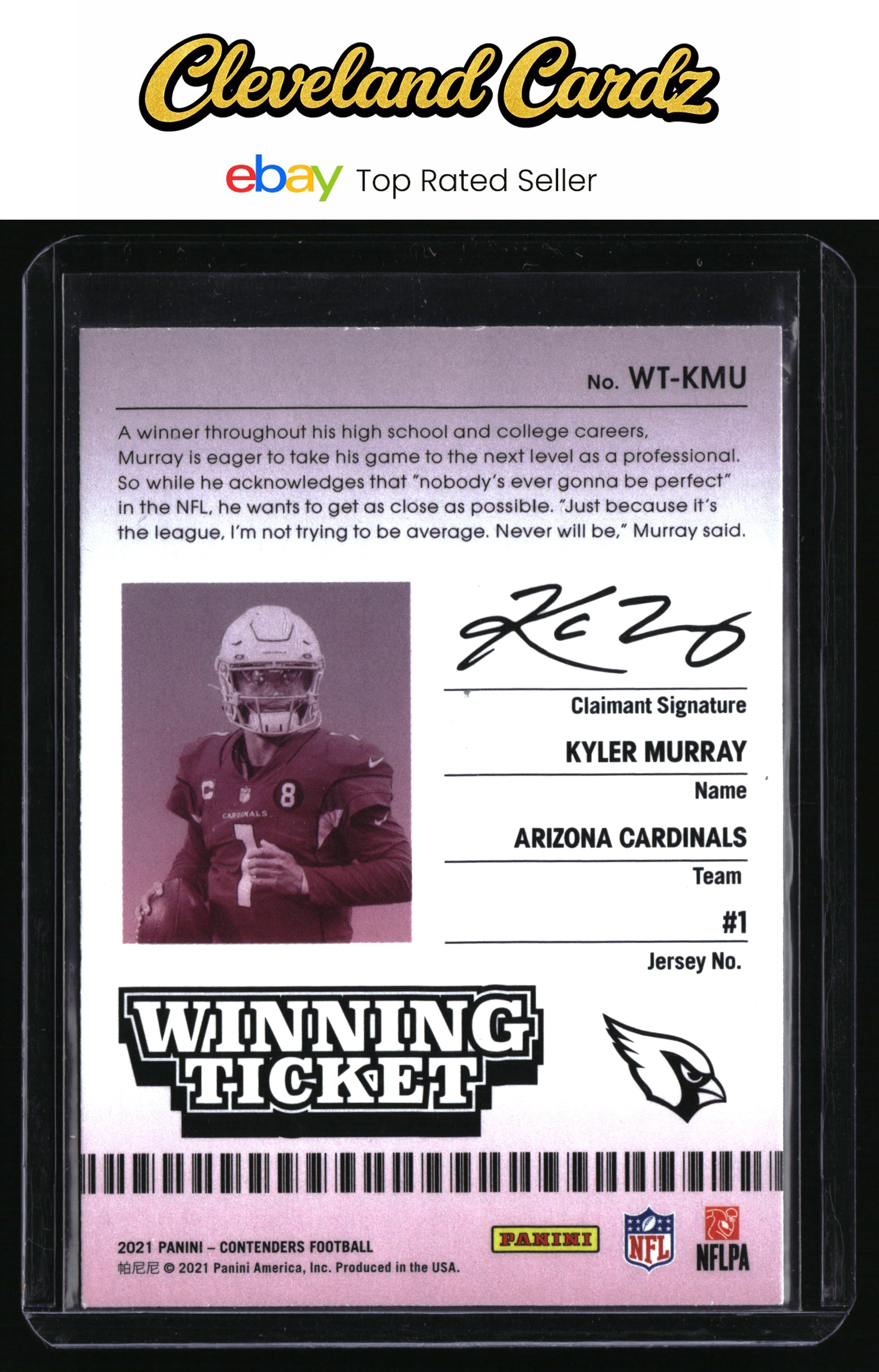 2021 Panini Contenders #WT-KMU Kyler Murray Winning Ticket Emerald