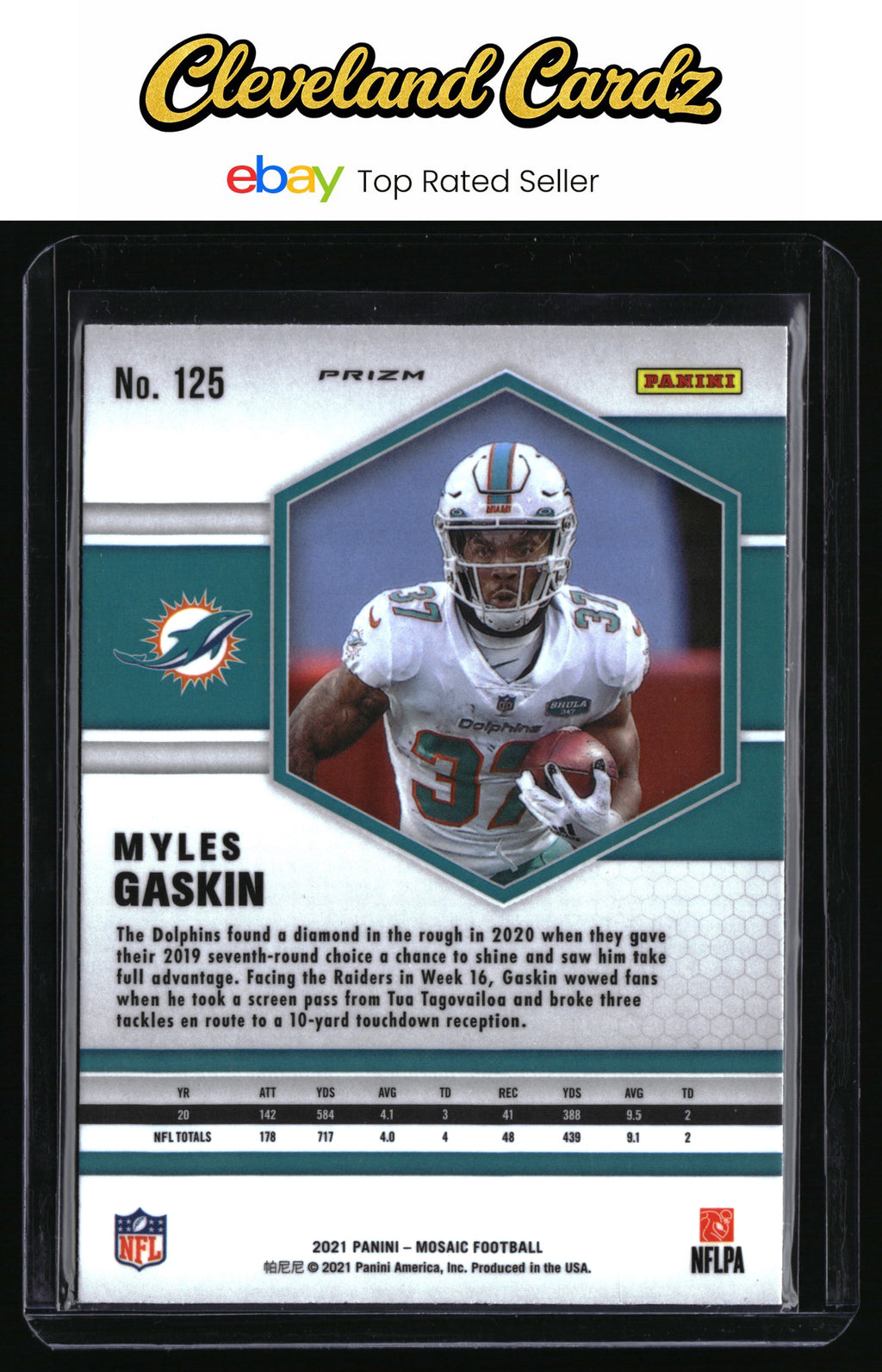 2021 Panini Mosaic #125 Myles Gaskin Prizm Reactive Orange