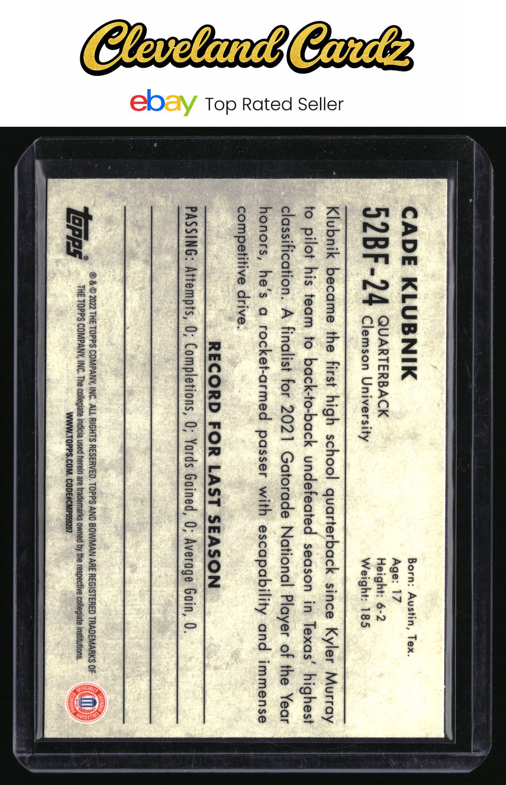 2022 Bowman University Chrome #52BF-24 Cade Klubnik 1952 Bowman