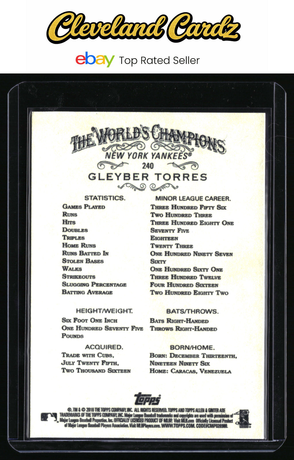 2018 Topps Allen & Ginter #240 Gleyber Torres