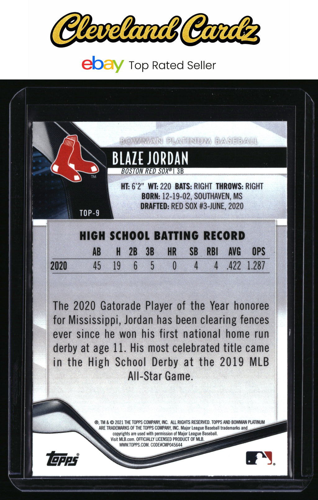 2021 Bowman Platinum #TOP-9 Blaze Jordan Top Prospects