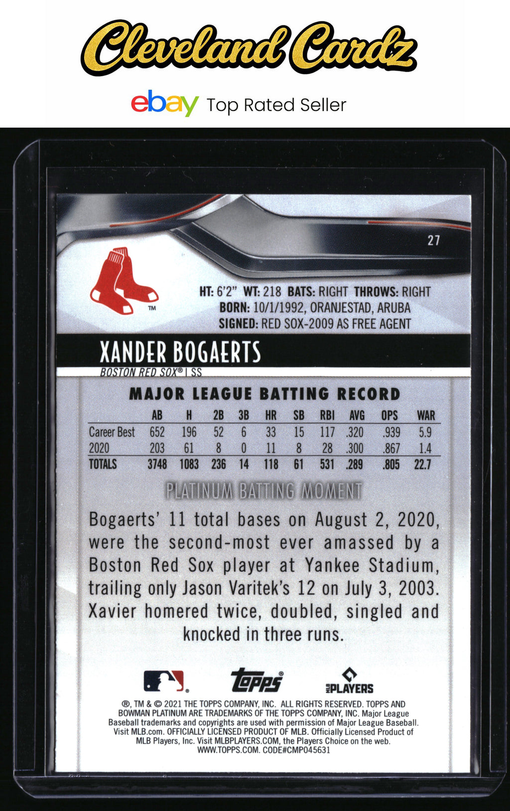 2021 Bowman Platinum #27 Xander Bogaerts