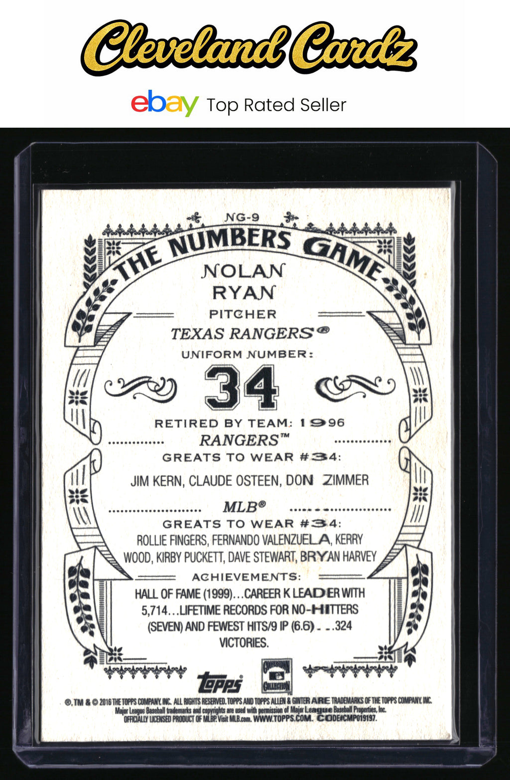 2016 Topps Allen & Ginter #NG-9 Nolan Ryan The Numbers Game
