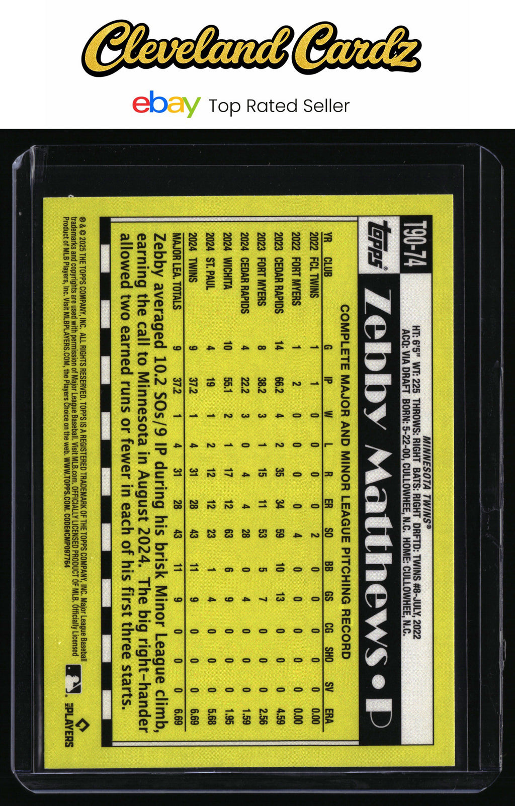 2025 Topps #T90-74 Zebby Matthews 1990 Topps Baseball 35th Anniversary