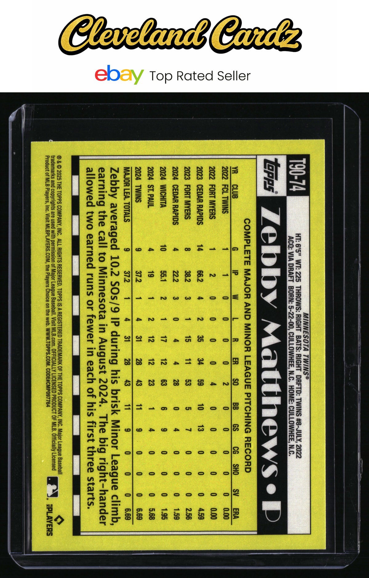 2025 Topps #T90-74 Zebby Matthews 1990 Topps Baseball 35th Anniversary