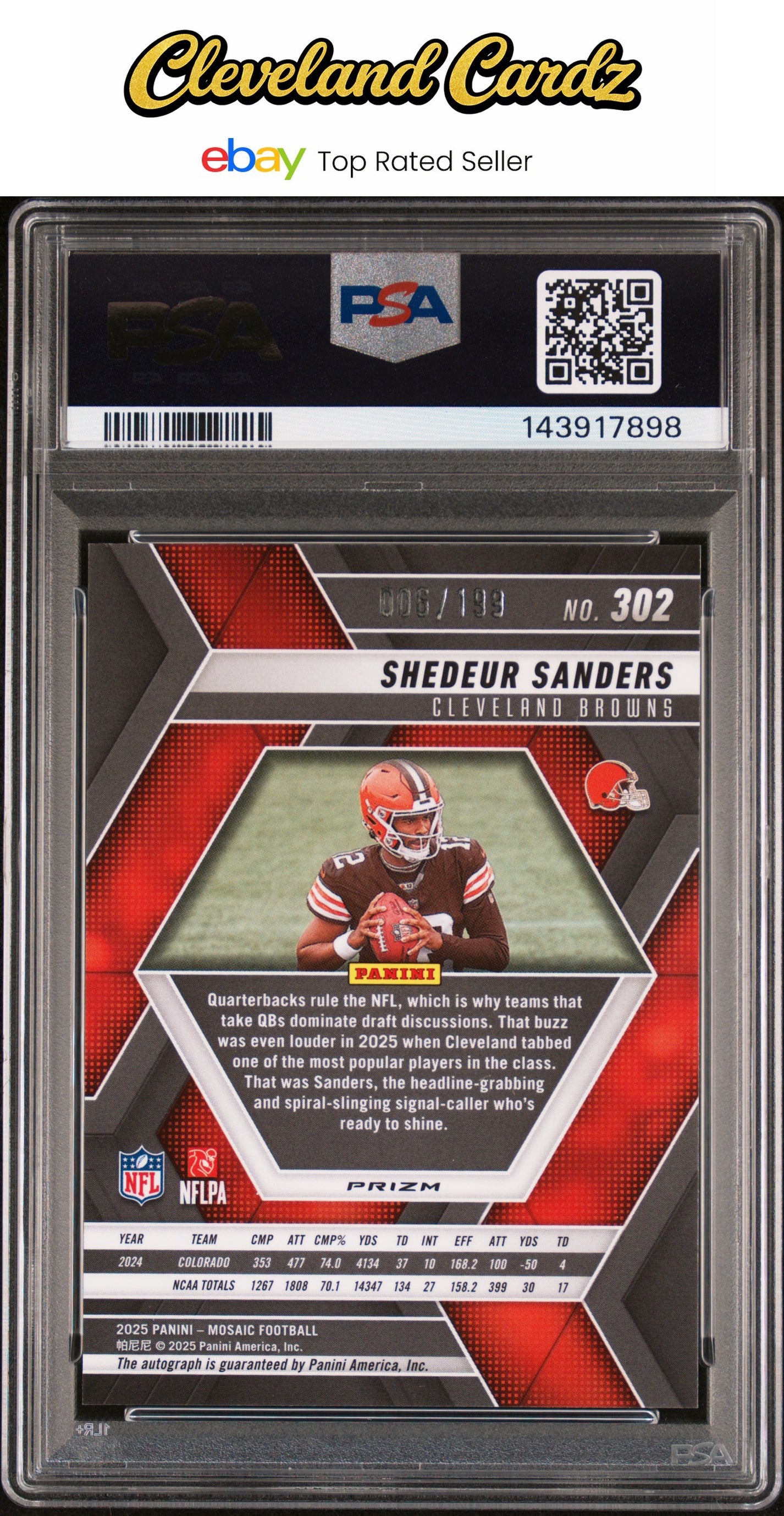 2025 Panini Mosaic #302 Shedeur Sanders Autograph-Red PSA 10 #/199