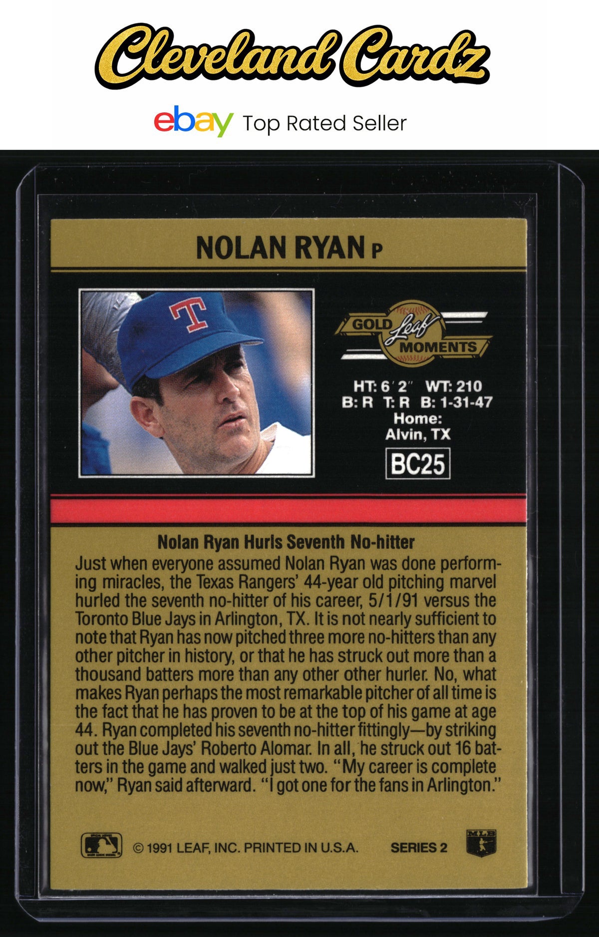 1991 Leaf #BC25 Nolan Ryan Gold Rookies
