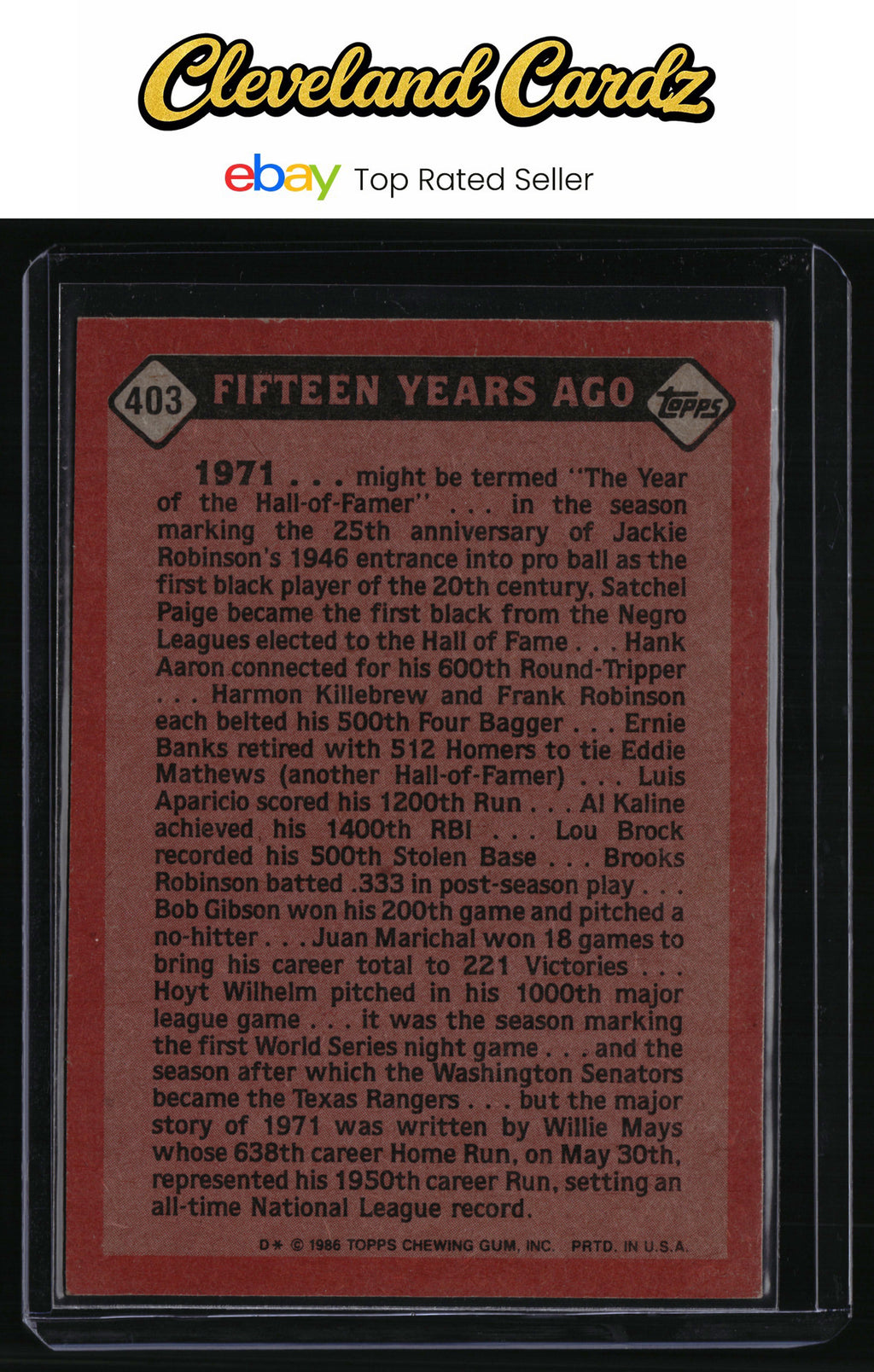 1986 Topps #403 Willie Mays