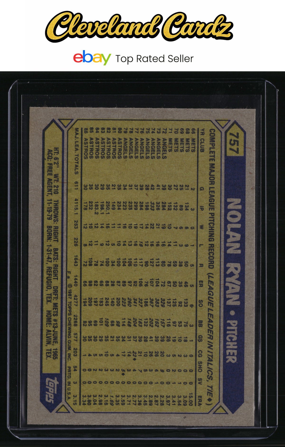 1987 Topps #757 Nolan Ryan