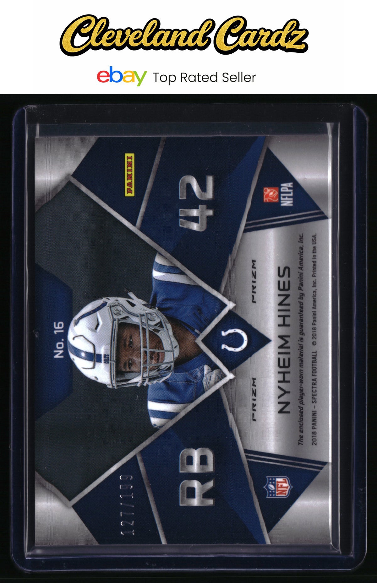 2018 Panini Spectra #16 Nyheim Hines Monumental Memorabilia #/199