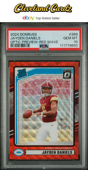 2024 Panini Donruss #389 Jayden Daniels Optic Preview-Red Wave PSA 10