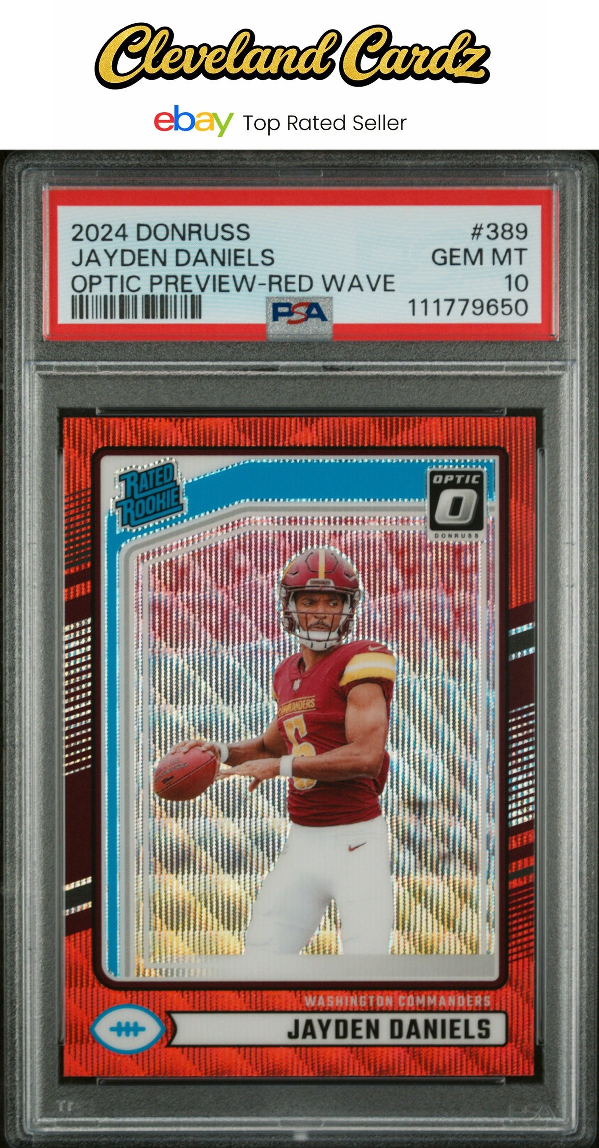 2024 Panini Donruss #389 Jayden Daniels Optic Preview-Red Wave PSA 10