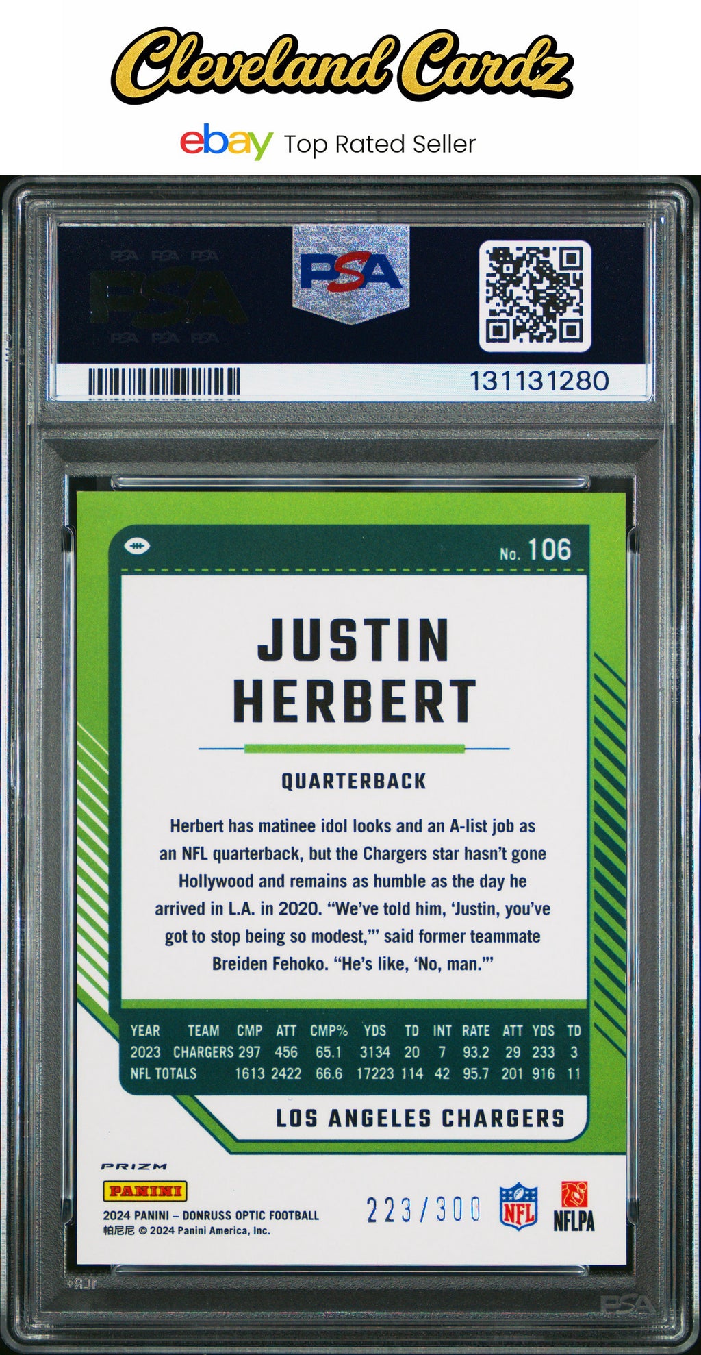 2024 Panini Donruss Optic #106 Justin Herbert Wave PSA 9