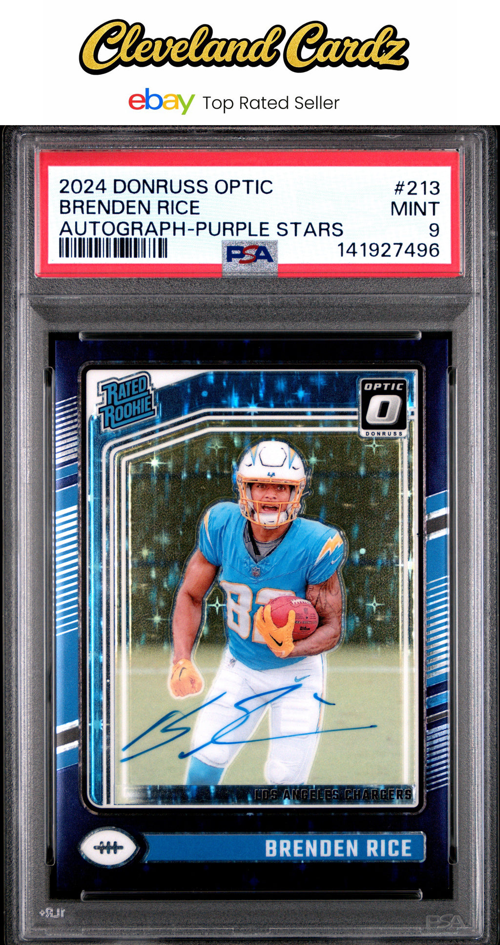 2024 Panini Donruss Optic #213 Brenden Rice Autograph-Purple Stars PSA 9