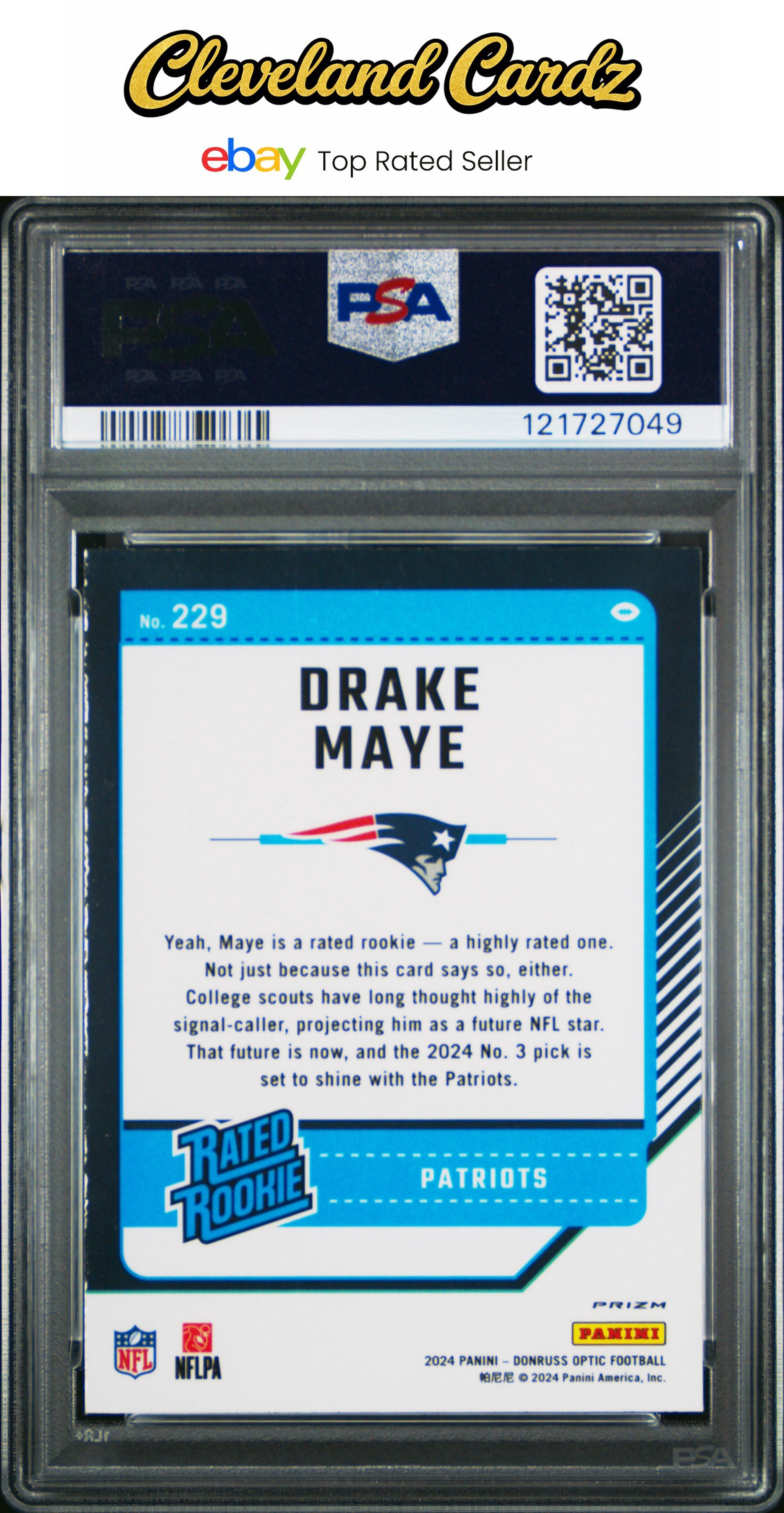 2024 Panini Donruss Optic #229 Drake Maye Blue Hyper PSA 9
