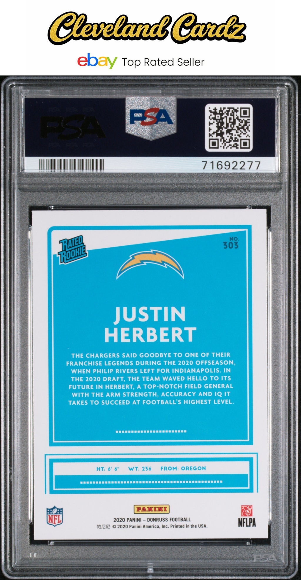 2020 Panini Donruss #303 Justin Herbert Blue Press Proof PSA 9