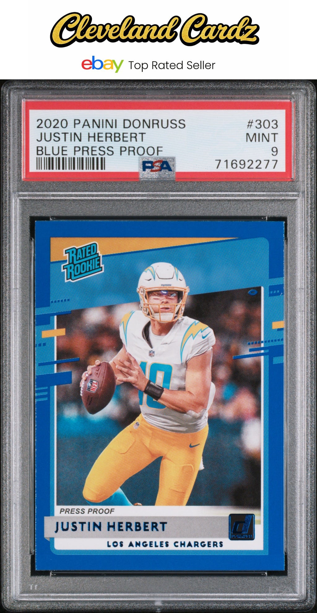 2020 Panini Donruss #303 Justin Herbert Blue Press Proof PSA 9