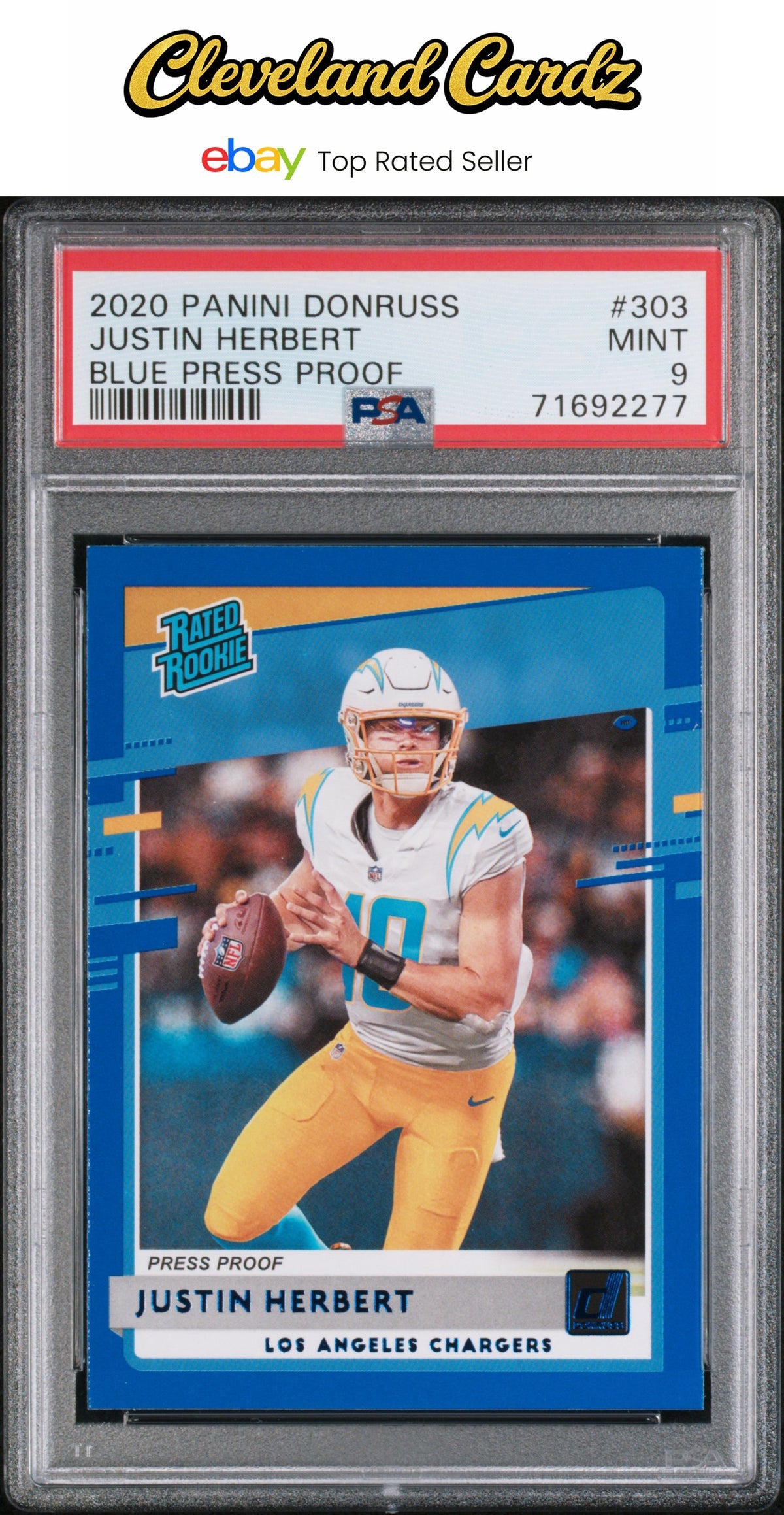 2020 Panini Donruss #303 Justin Herbert Blue Press Proof PSA 9
