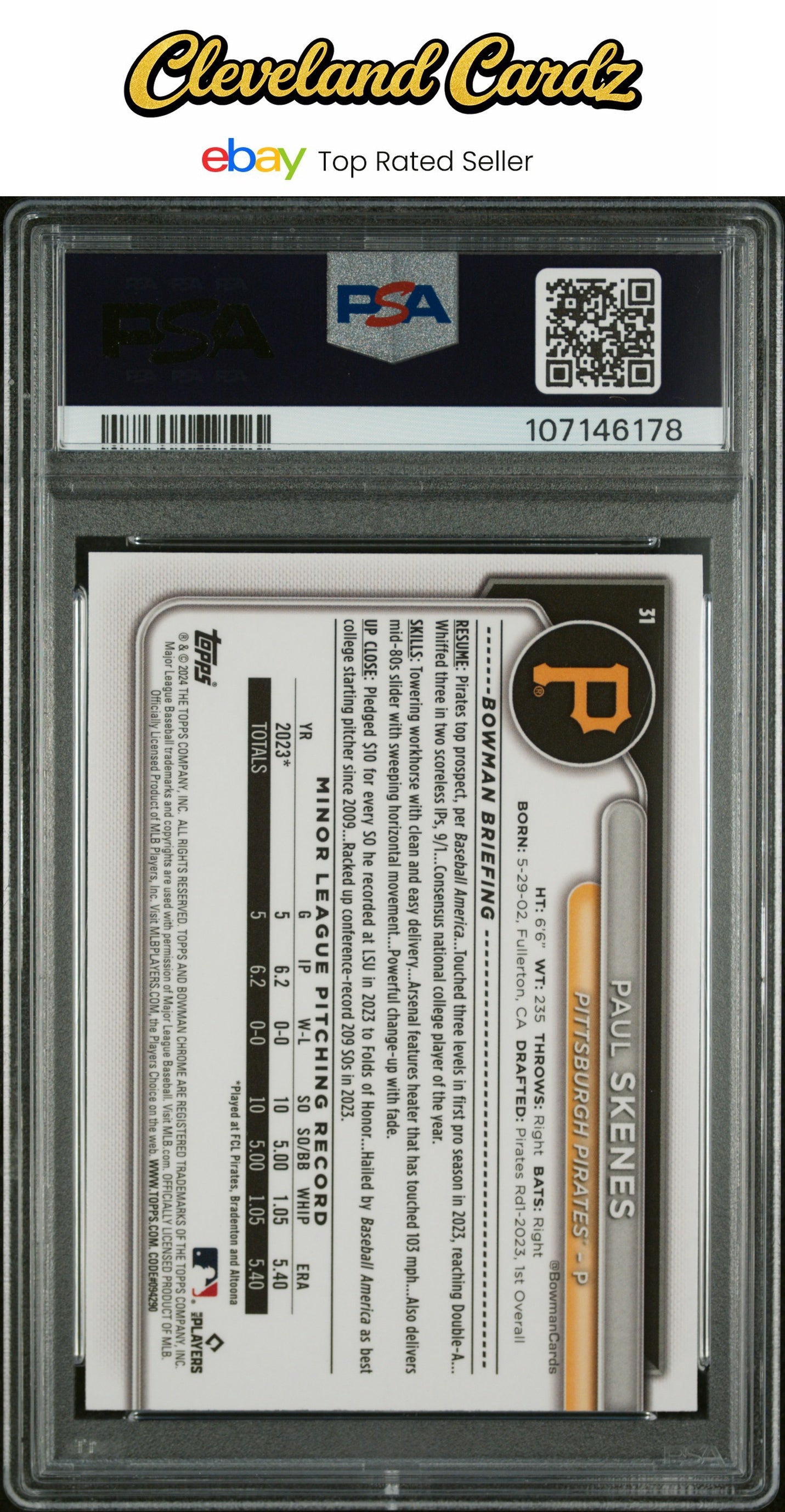 2024 Bowman Chrome Mega Box #31 Paul Skenes AUTO PSA 8 AUTO 10