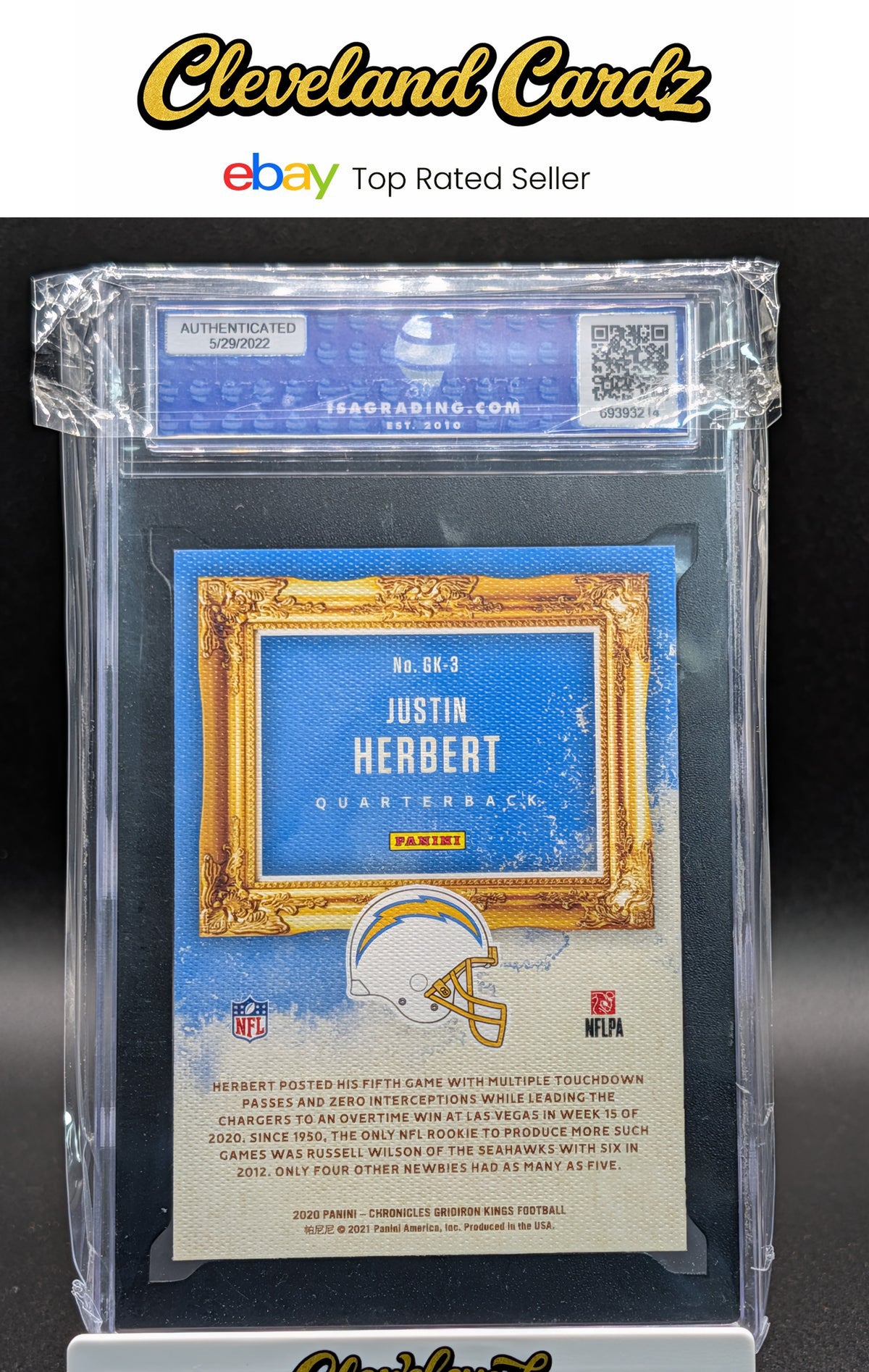 2020 Panini Chronicles #GK-3 Justin Herbert Gridiron Kings ISA 9