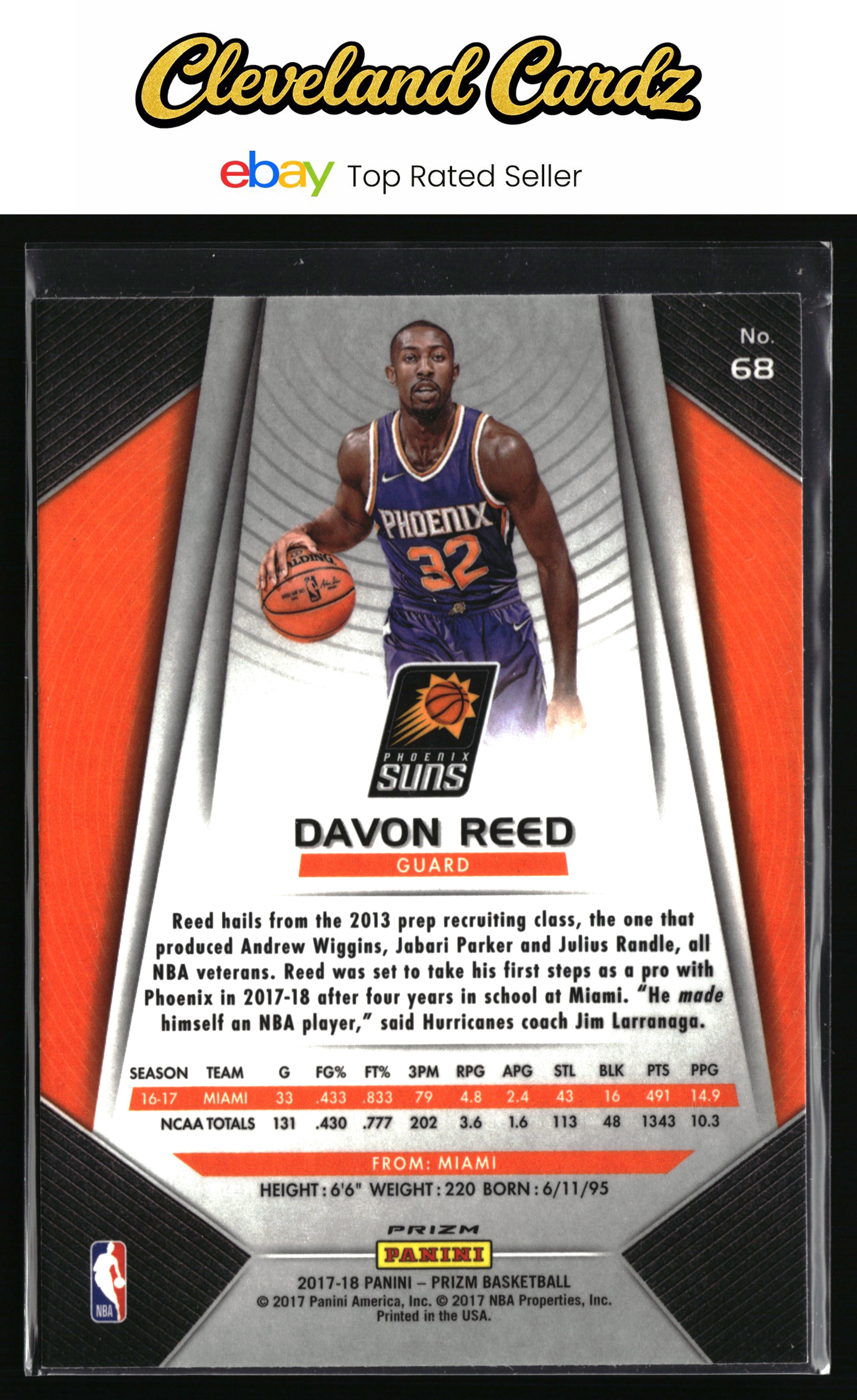 2017-18 Panini Prizm #68 Davon Reed Prizms Green