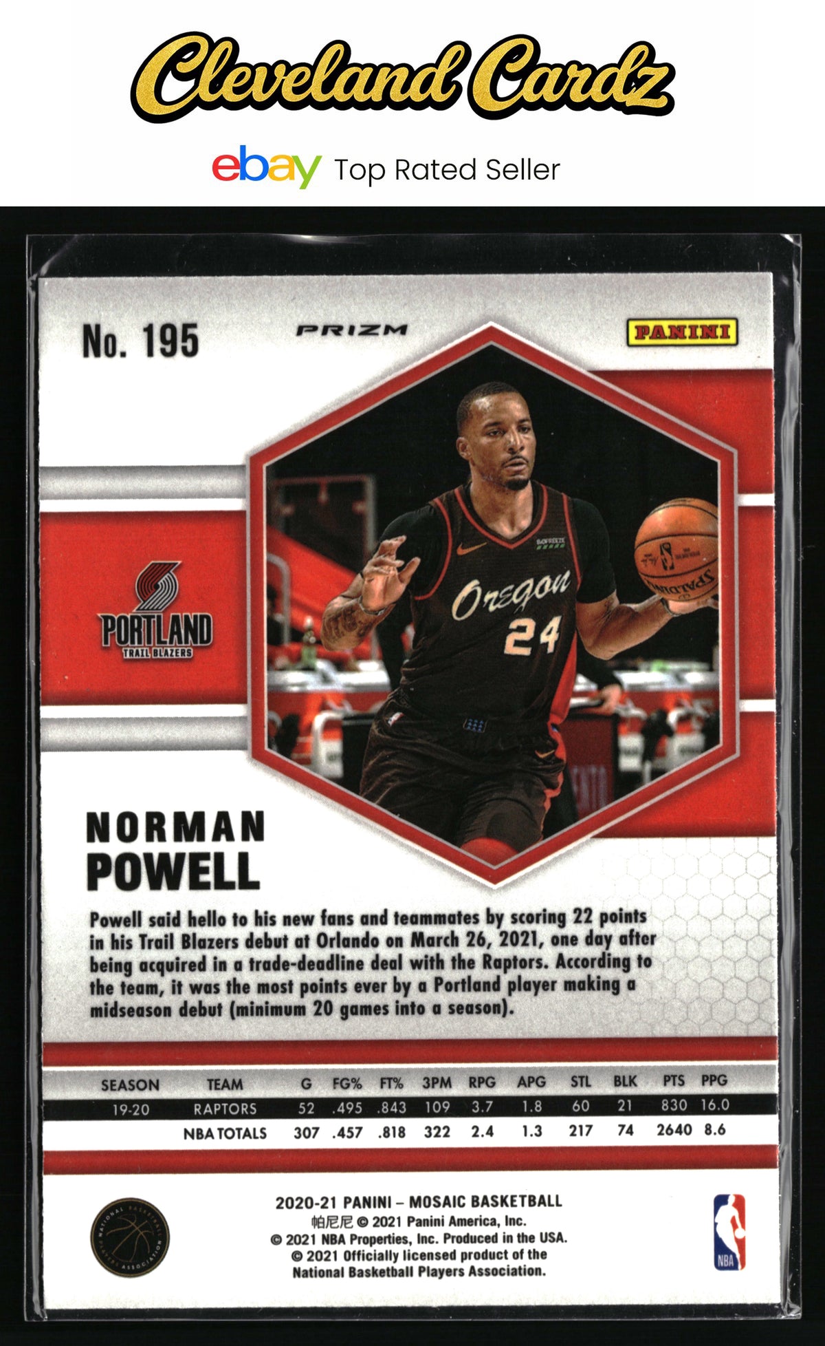 2020-21 Panini Mosaic #195 Norman Powell Mosaic Red Wave