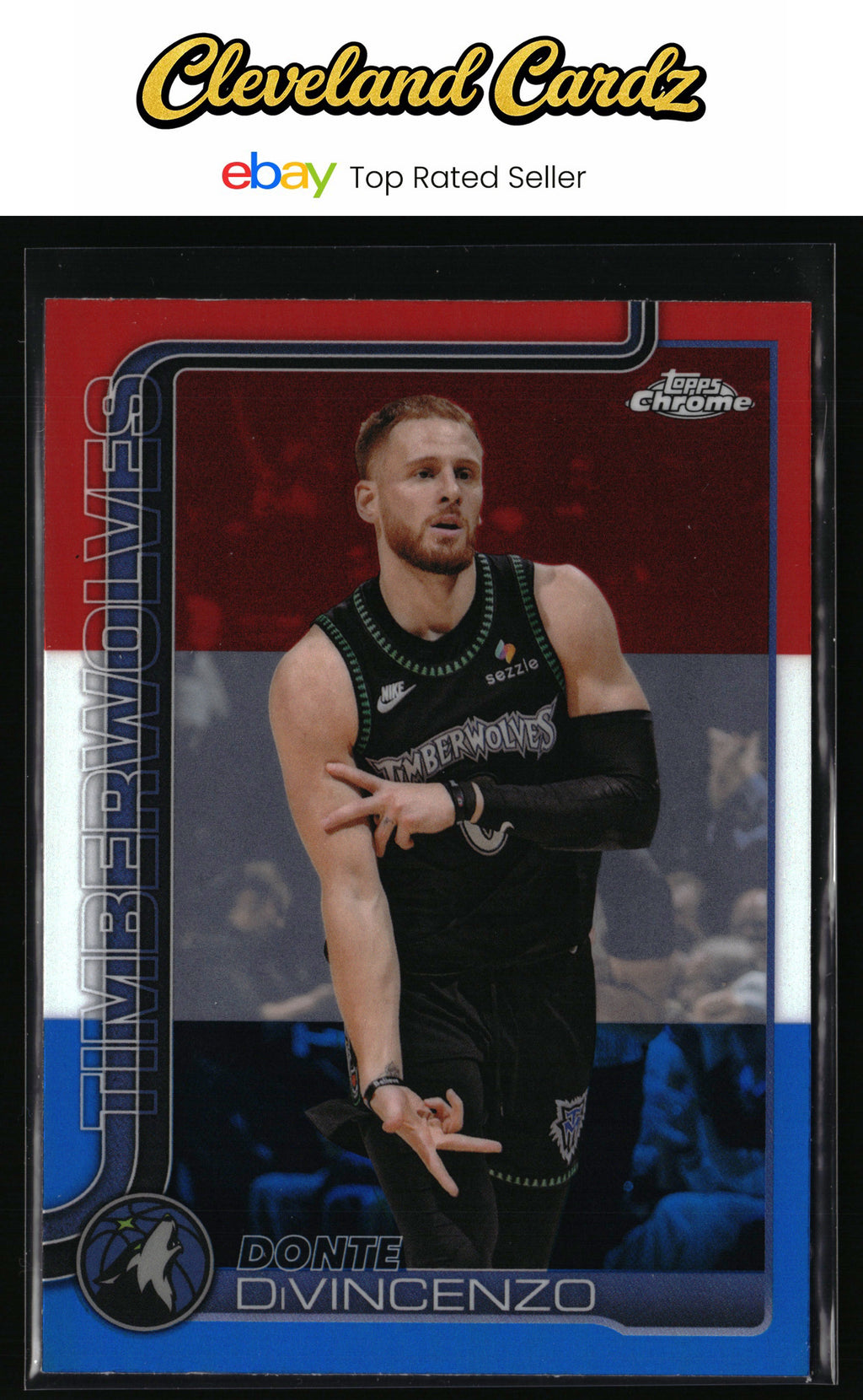 2025-26 Topps Chrome Update #108 Donte DiVincenzo Red White and Blue Refractor