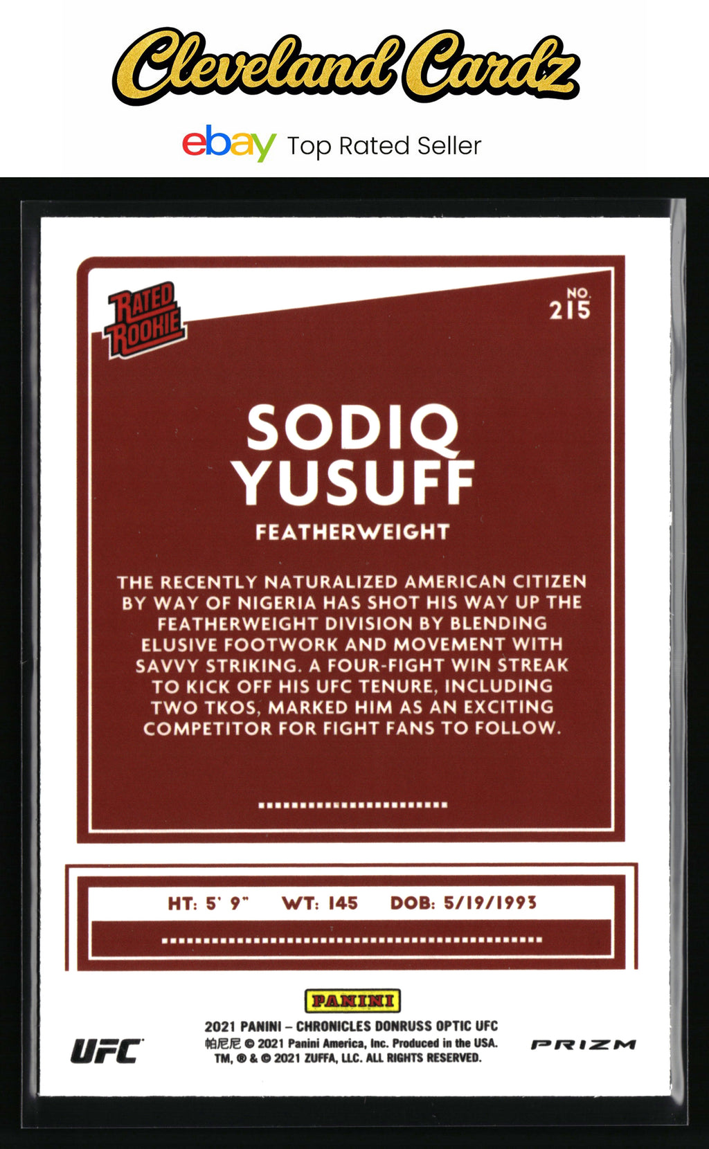 2021 Panini Chronicles UFC #215 Sodiq Yusuff Silver