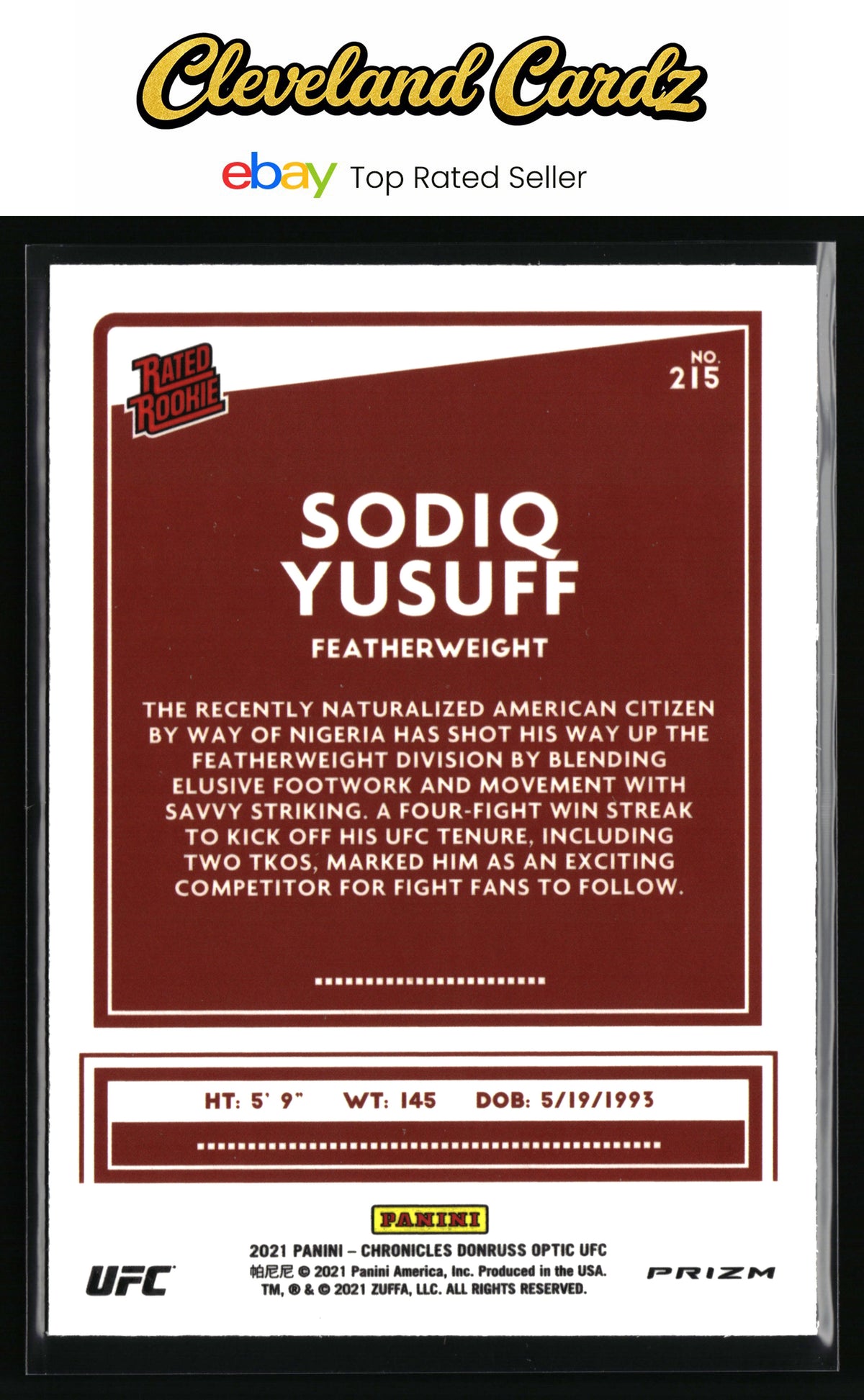 2021 Panini Chronicles UFC #215 Sodiq Yusuff Silver