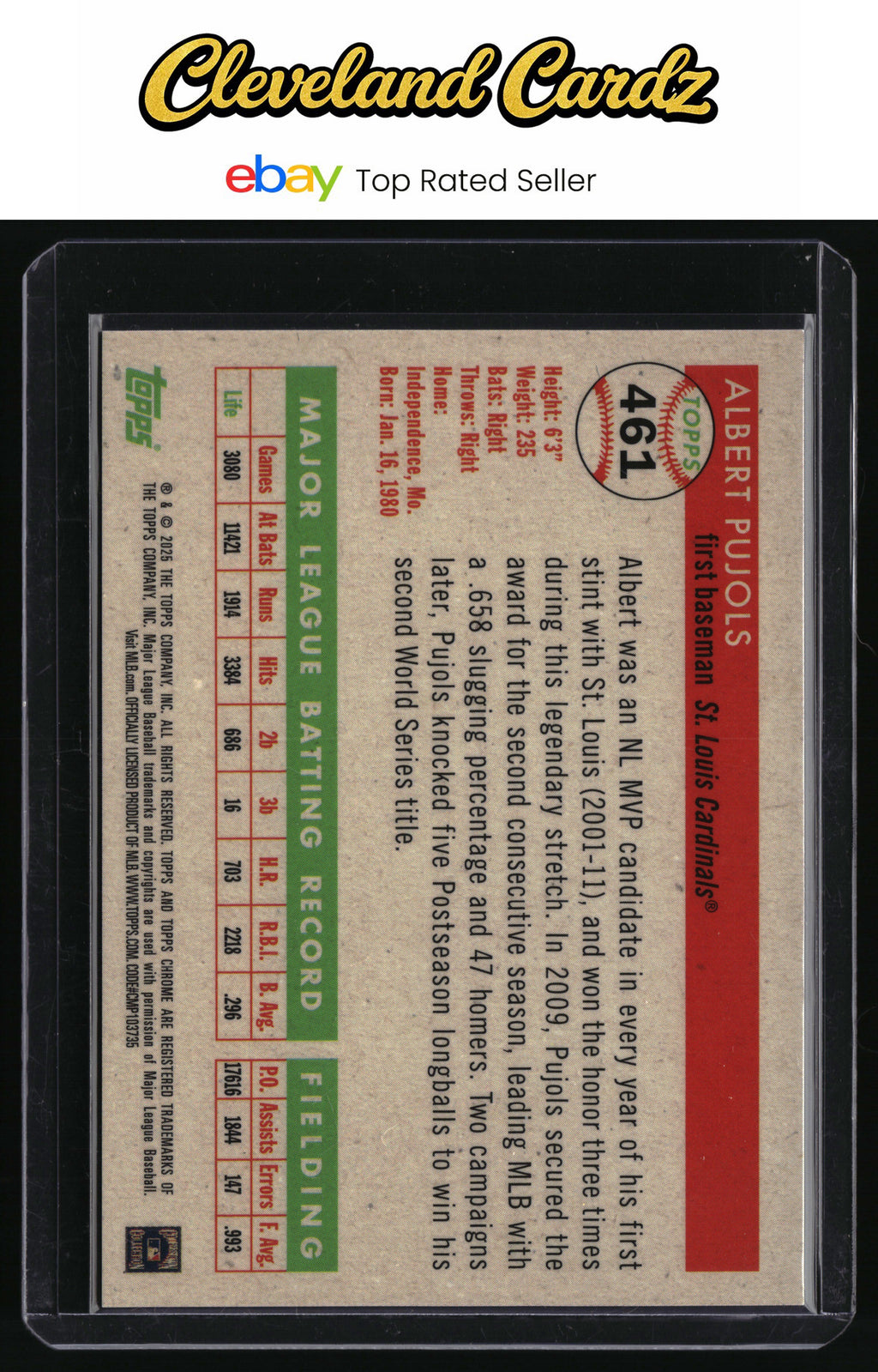 2025 Topps Chrome Platinum #461 Albert Pujols Toile Cream Gold Refractors #/50