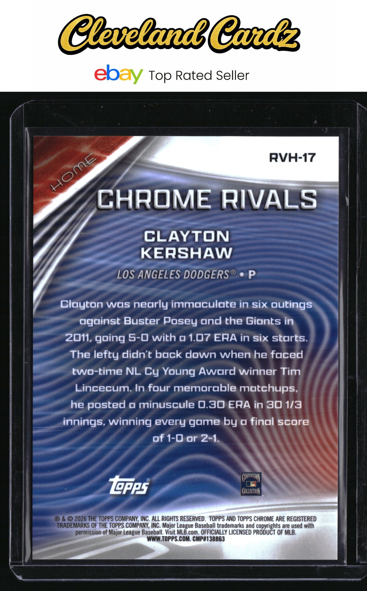 2026 Topps Chrome #RVH-17 Clayton Kershaw Rivals Home Purple Refractors #/75