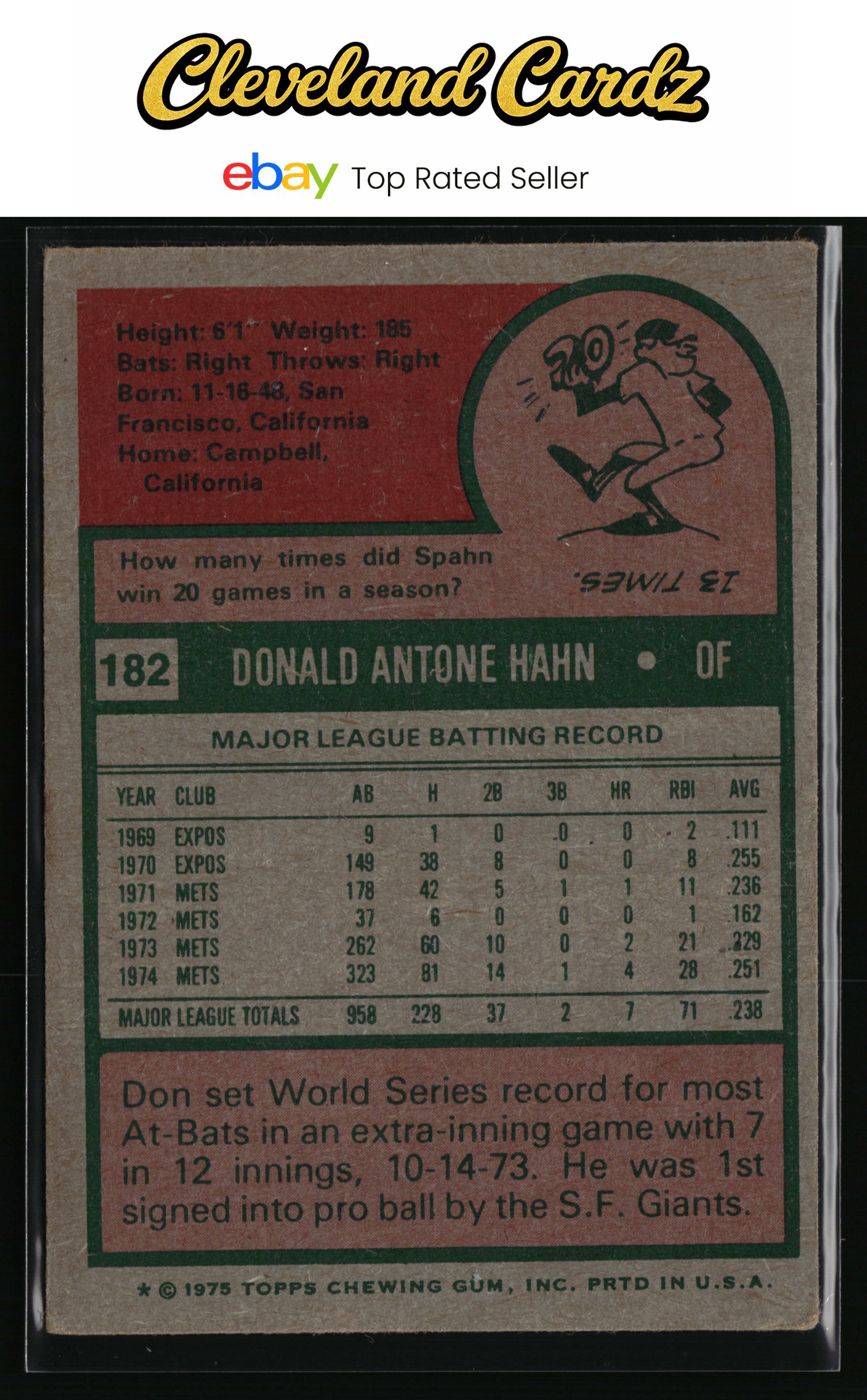1975 Topps #182 Don Hahn