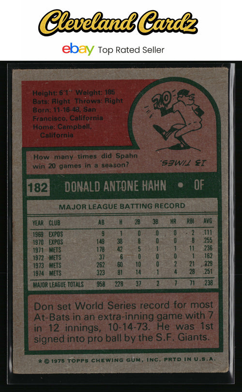 1975 Topps #182 Don Hahn