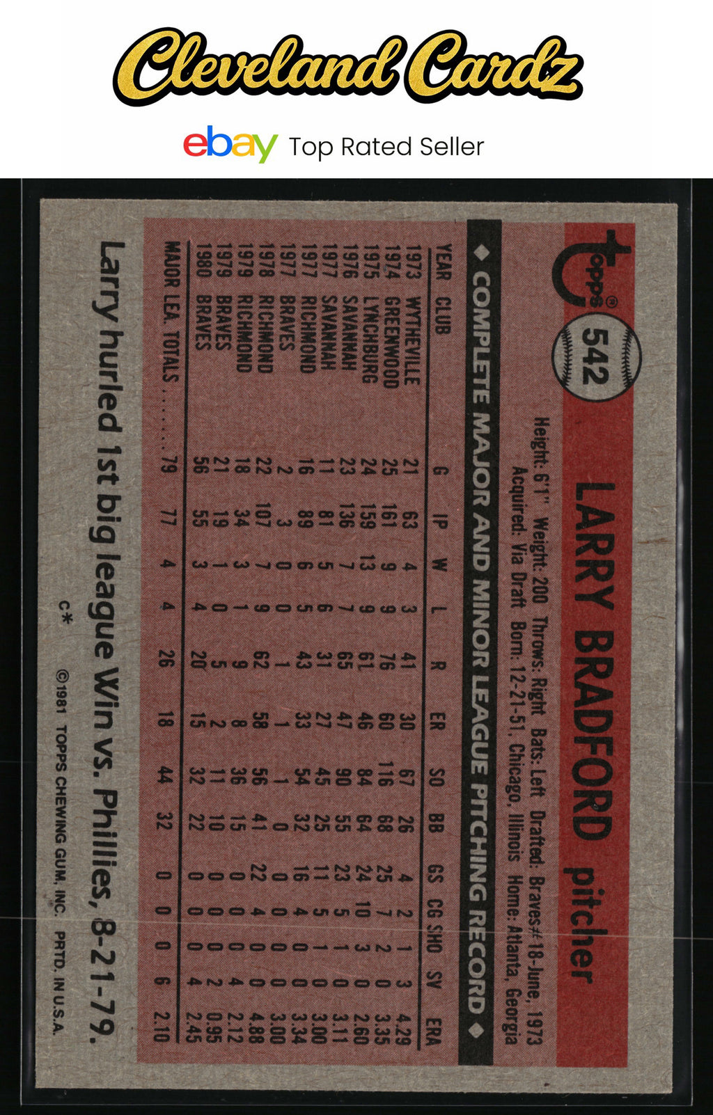 1981 Topps #542 Larry Bradford