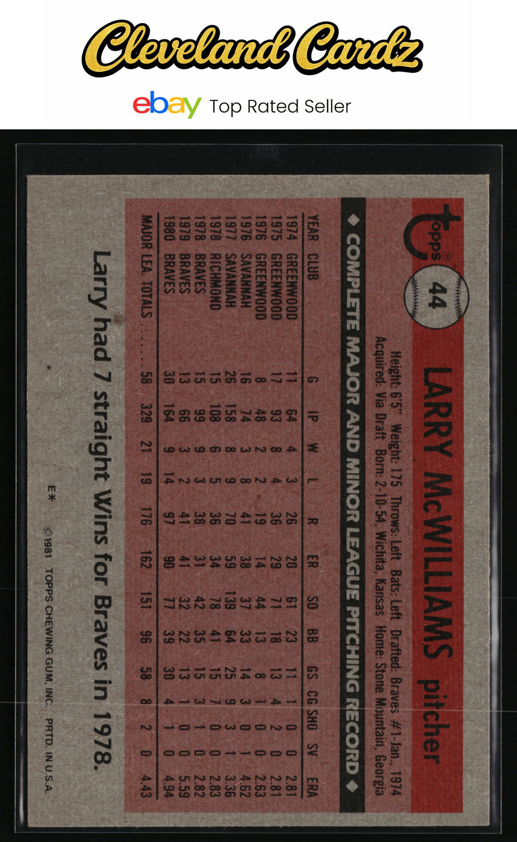 1981 Topps #44 Larry McWilliams
