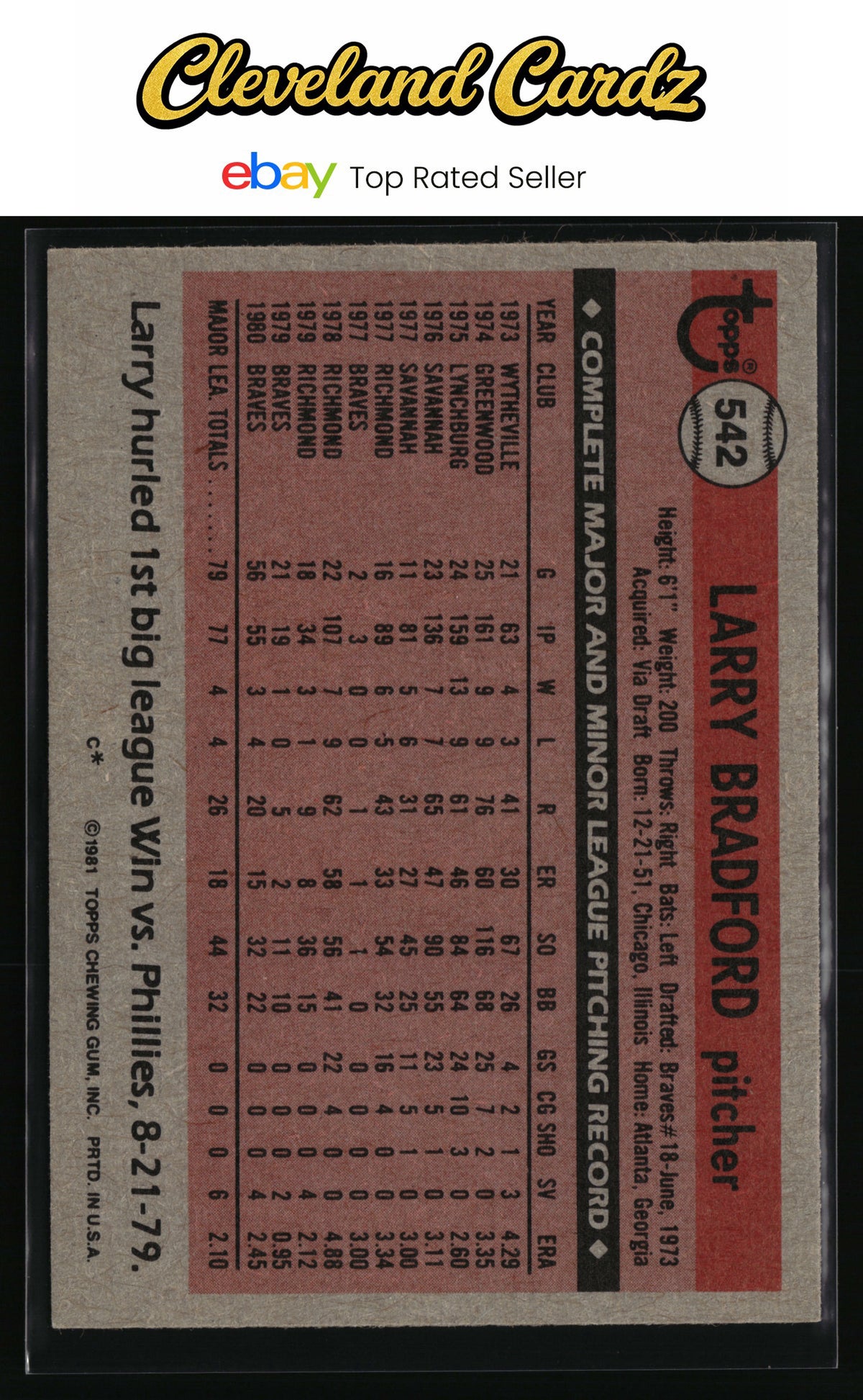 1981 Topps #542 Larry Bradford