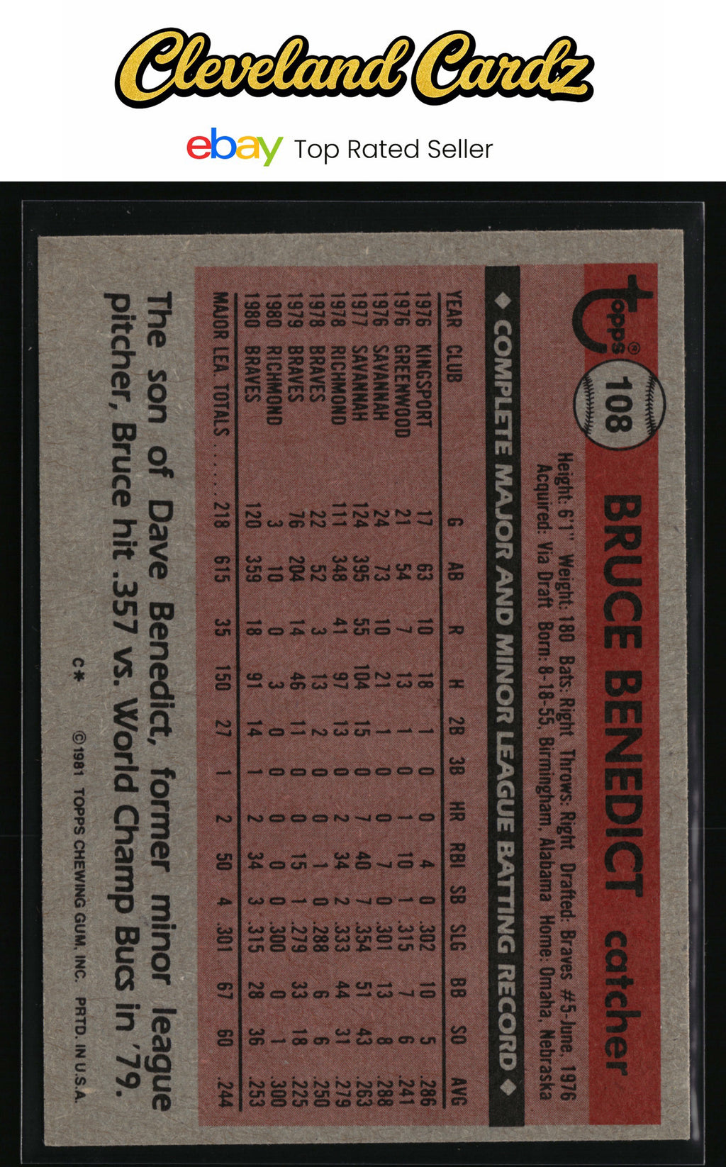 1981 Topps #108 Bruce Benedict