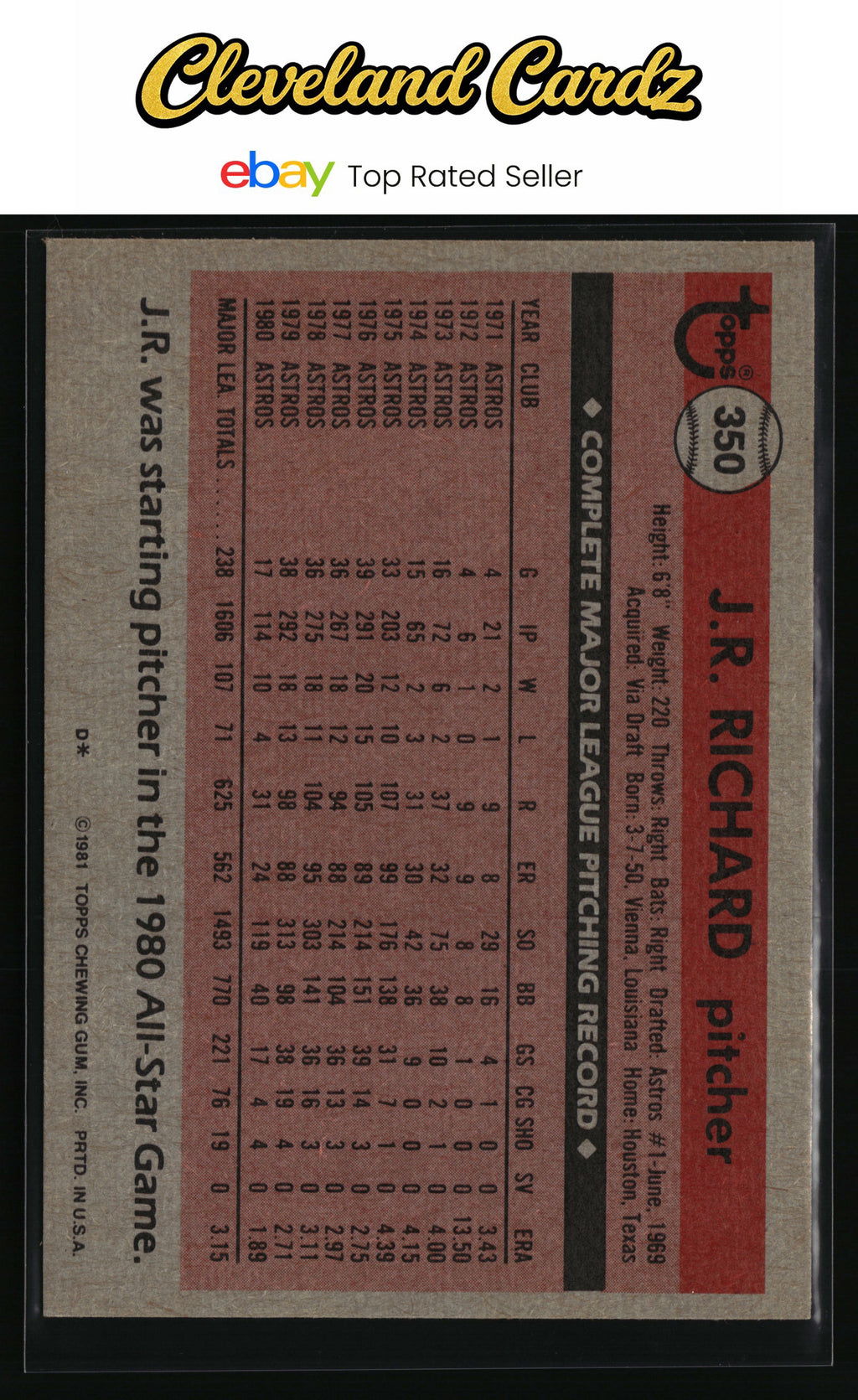 1981 Topps #350 J.R. Richard