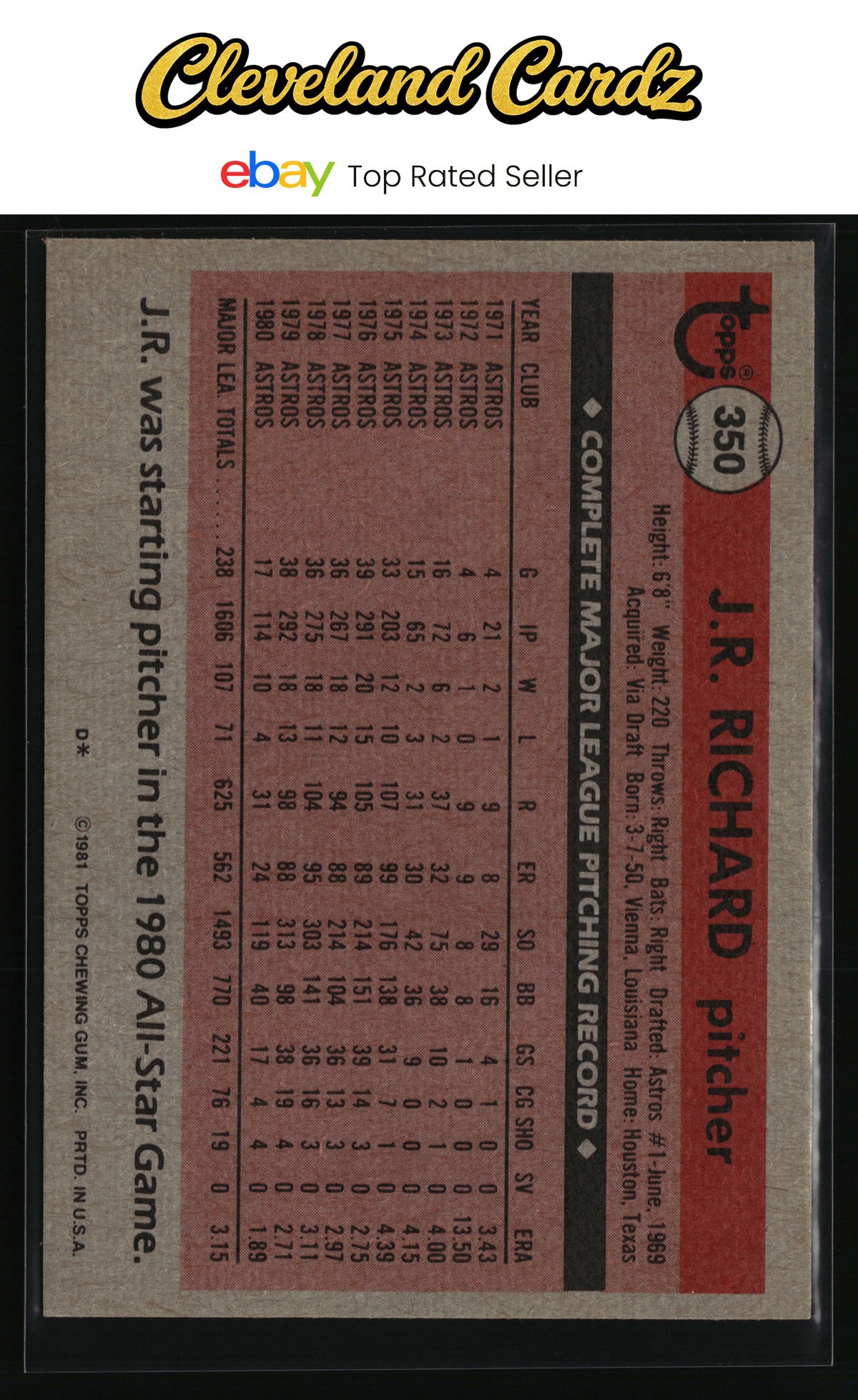 1981 Topps #350 J.R. Richard