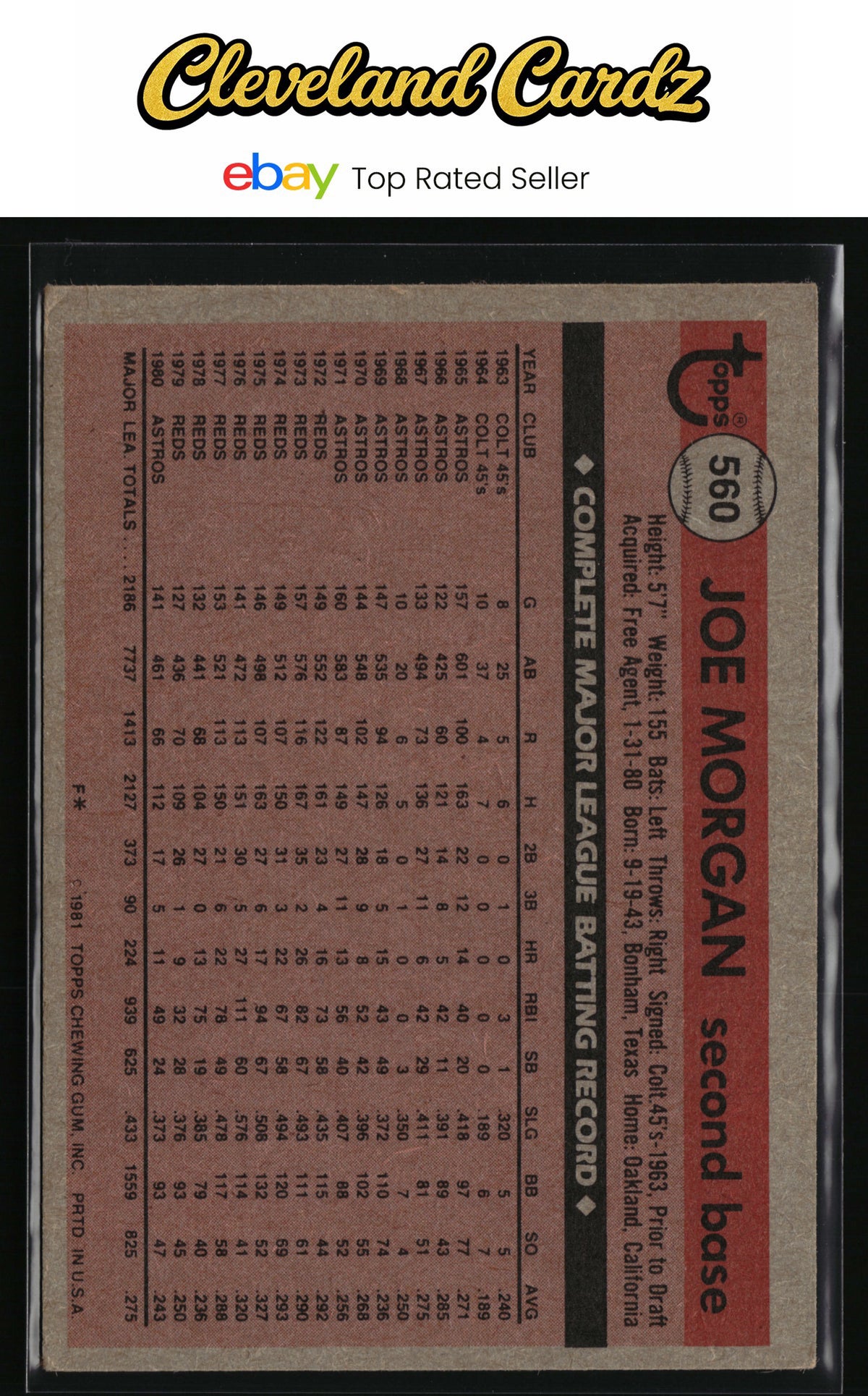 1981 Topps #560 Joe Morgan